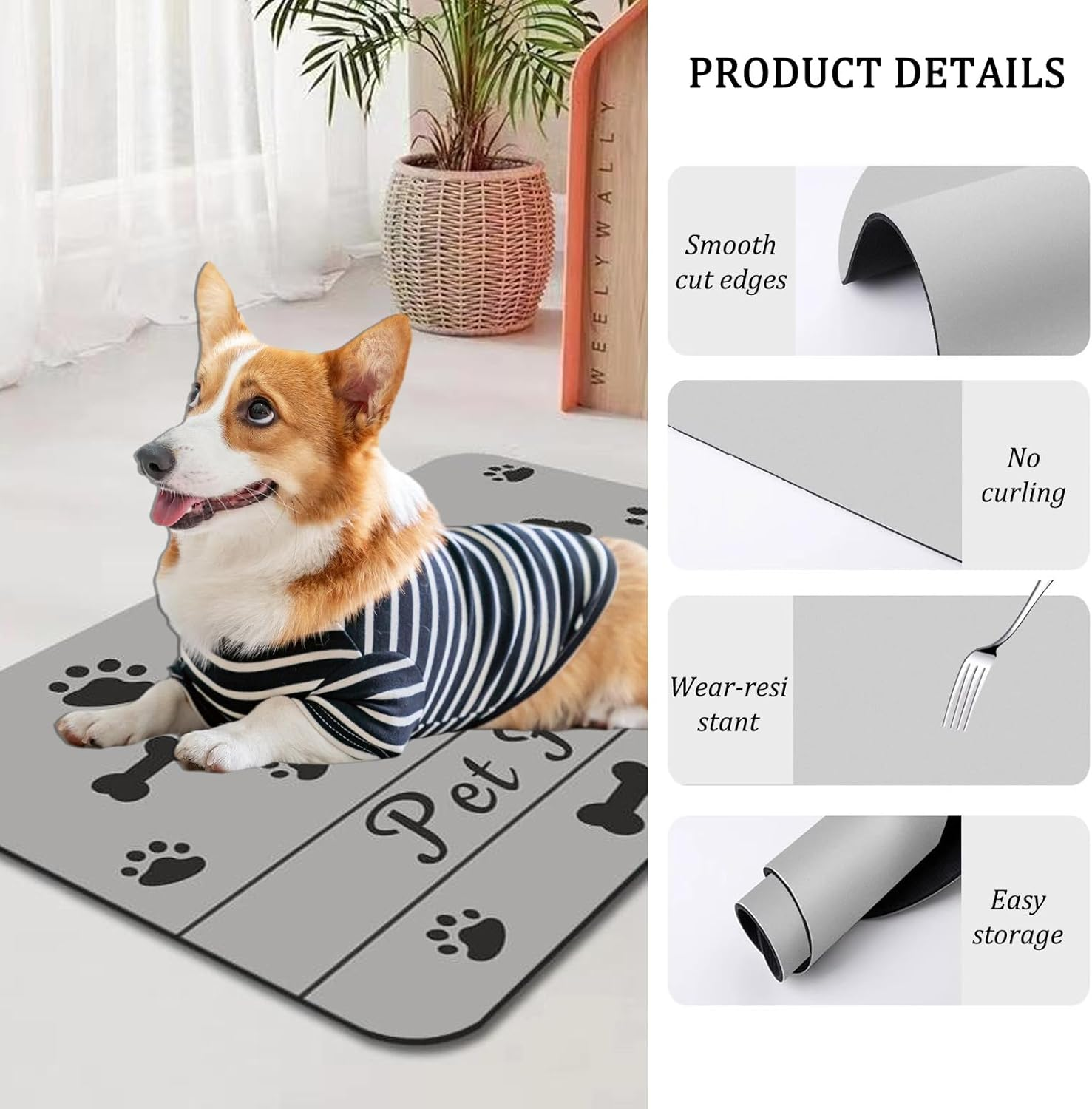 KASESSS Feeding Mat for Dogs, Cats, 30 X 50 Cm and Licking Mat Set, Absorbent Feeding Bowl Mat, Non-Slip Bowl Mat, Dogs, Cats, Quick-Drying Mat, Dog Bowl, Grey, Dog Accessories