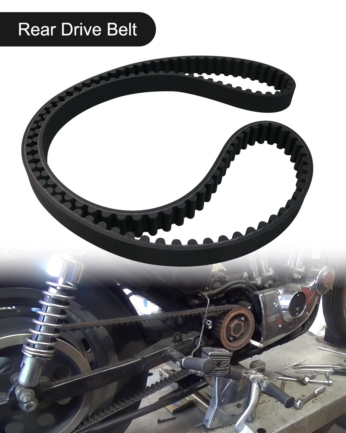 WMJNH 1 1/8 Inch 128T Rear Drive Belt Fits Harley Davidson Sportster 883 & 1200 1991-2003, V-Belt, Black, Nylon, Replaces 40022-91 58-420 1204-0042 image number 2