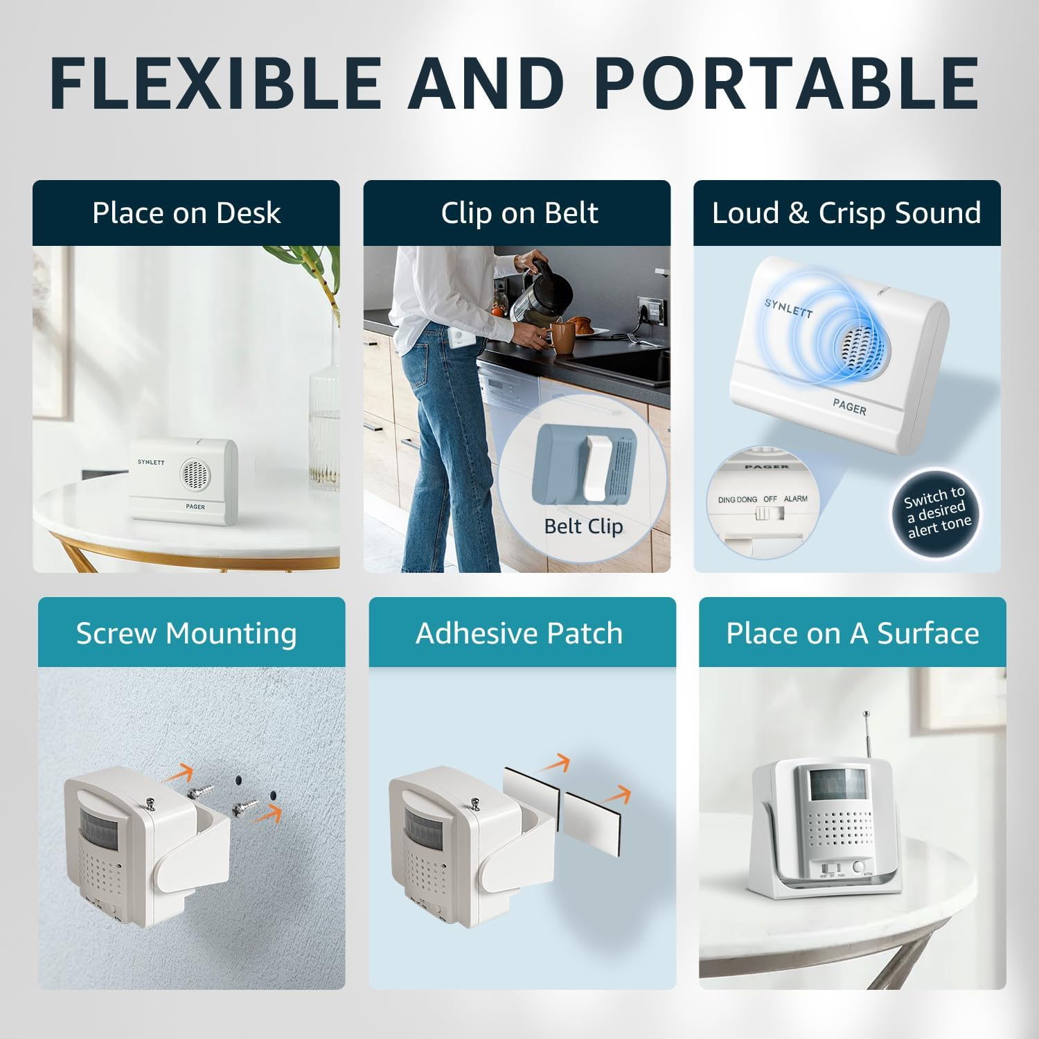 SYNLETT Bed Alarm Caregiver Pager with Wireless Motion Sensor Alarm Indoor Fall Prevention for Elderly Monitoring Seniors Dementia Patients Seniors Home Door Chime image number 6