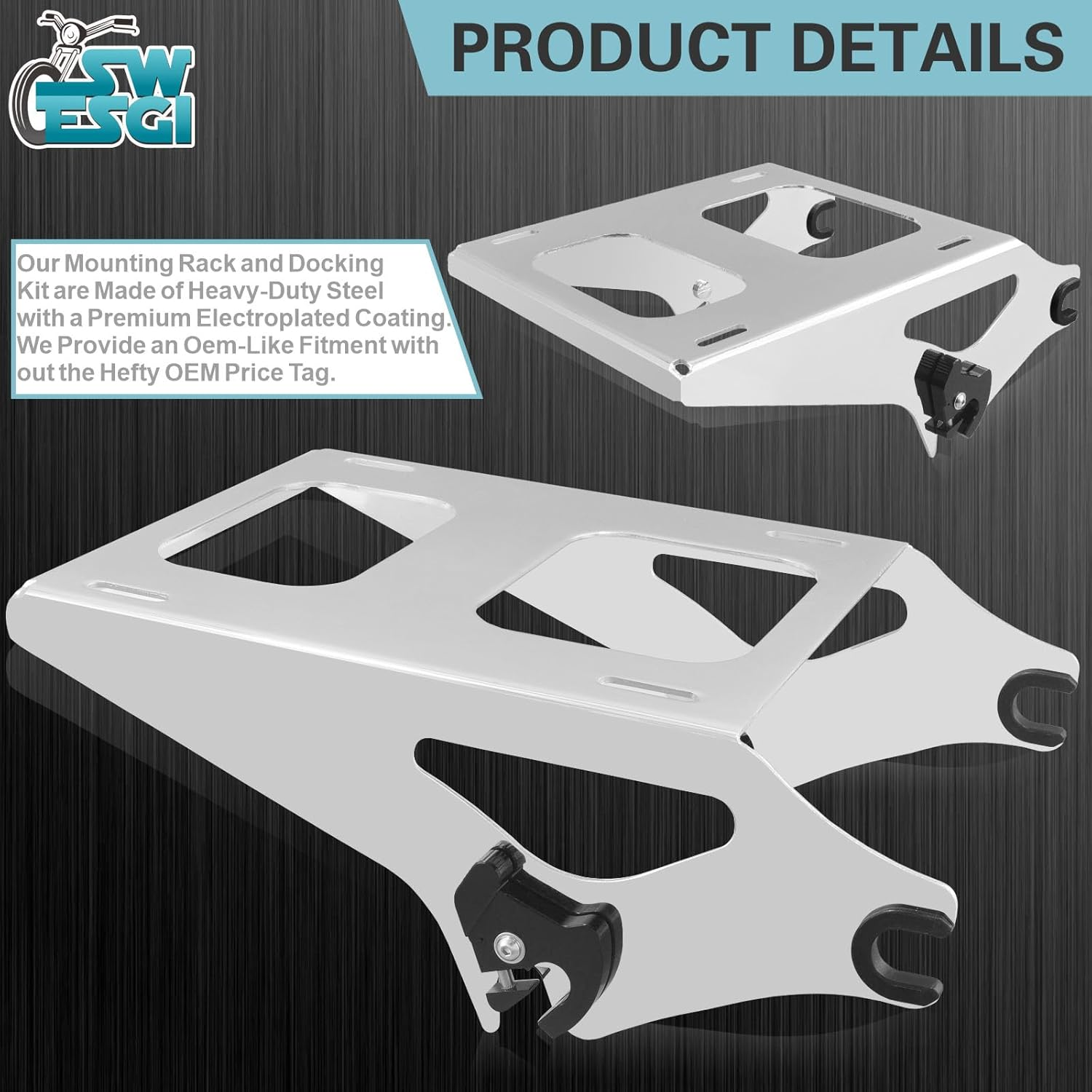 Luggage Rack 4 Point Docking Hardware Kit for Harley Detachable Tour Pack Kit Two-Up Mounting Rack Compatible with Touring Road King Street Glide Road Glide Electra Glide 2014-2025 (Chrome) - Black image number 4