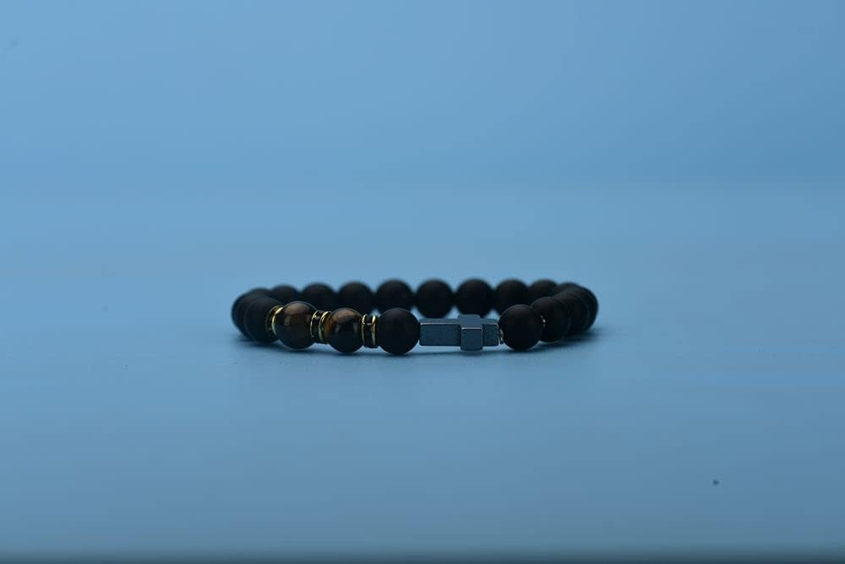Cross Bracelet for Men Tiger Eye Catholic Rosary Bracelet for Men Boys Adjustable Natural Crystal Stone Bead anti Anxiety Stretch Bracelet image number 3