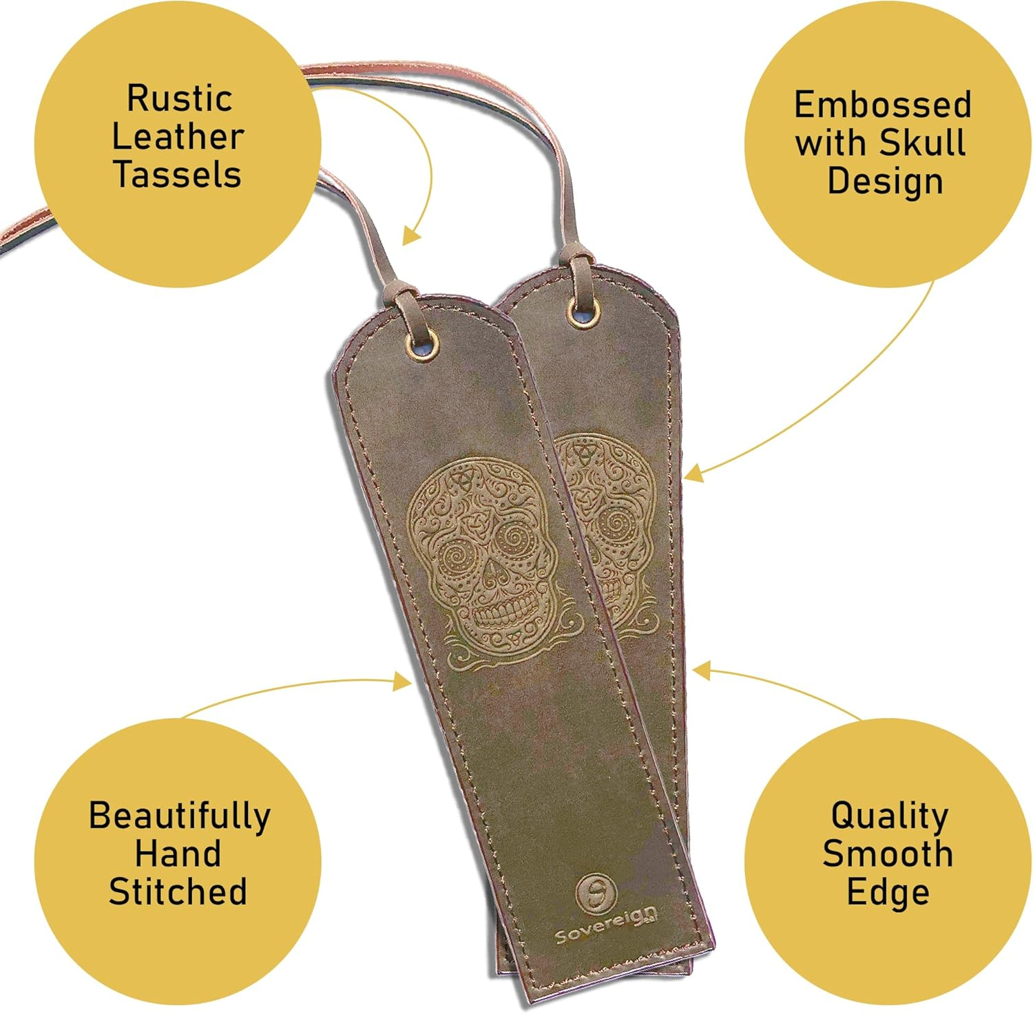 Leather Bookmark Handmade with Sugar Skull Design - 2 Genuine Leather Book Marks for Reading - Unique Bookmarks for Men Women Girls | Gothic Book Lover Gifts for Bookworms Relatives and Friends image number 3