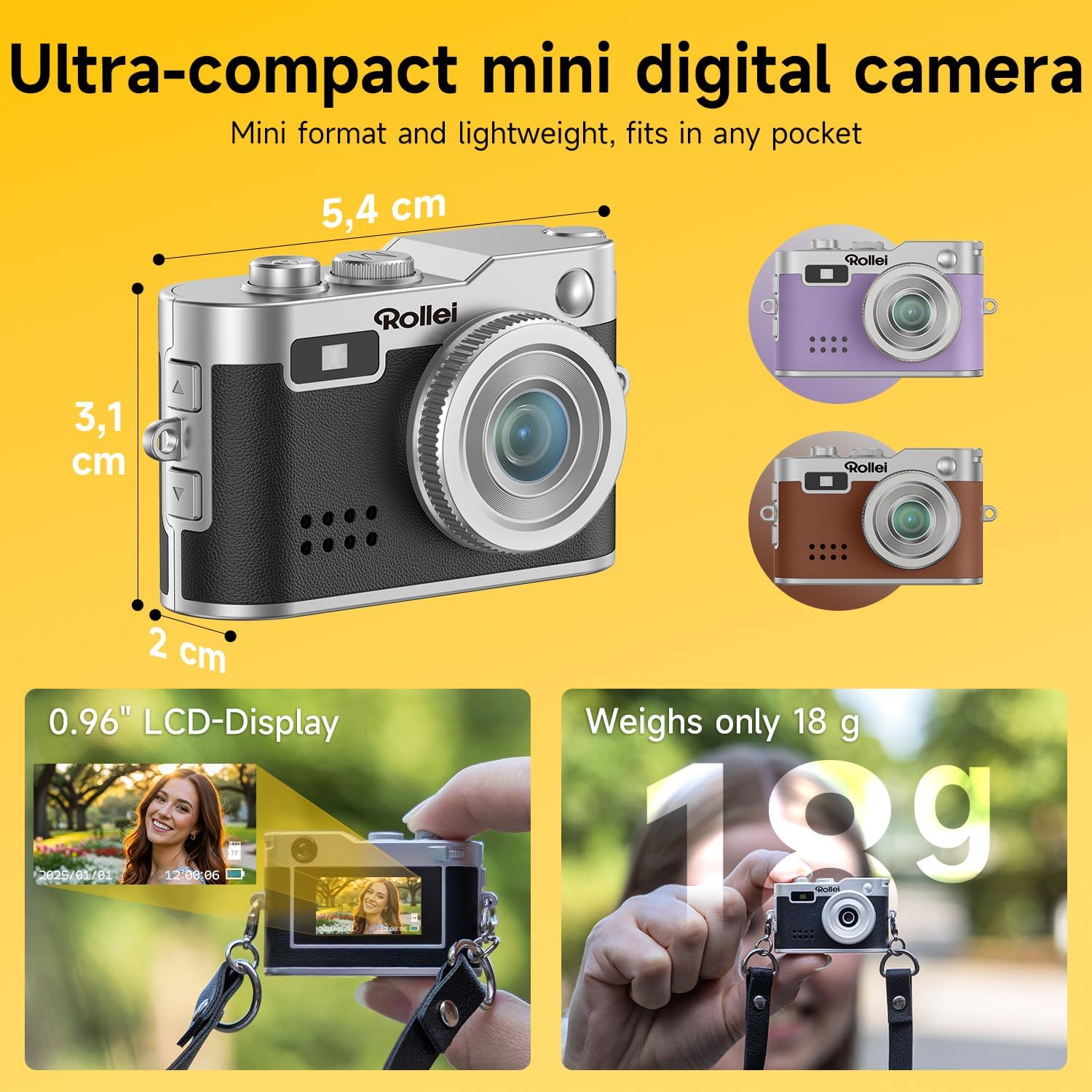 Rollei Mini Digital Camera Vintage Brown 1080P FHD Small Retro Digital Camera with 0.96 Inch Colour Screen 2MP Thumb Camera with Flash & Recording image number 1