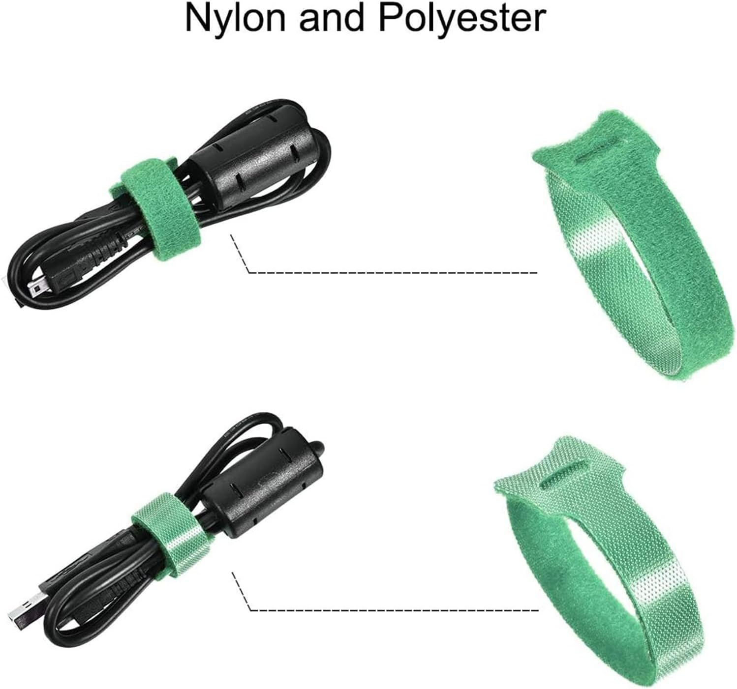 200PCS Reusable Cable Ties, Adjustable Hook and Loop Straps Cable Management Cord Organizer for Home Office (15X1.2Cm Black,Green） image number 6