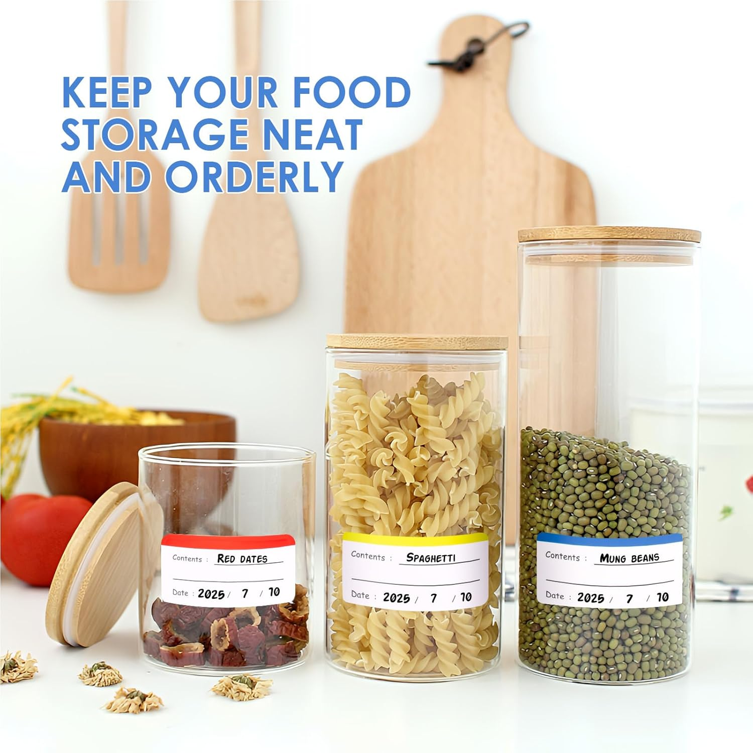 300 Pcs Freezer Pantry Label Stickers, Self-Adhesive Removable Waterproof Food Date Labels for Kitchen Fridge Jars Glass Bottle Containers Organisation, 5 Colors Distinguished All-Purpose image number 4
