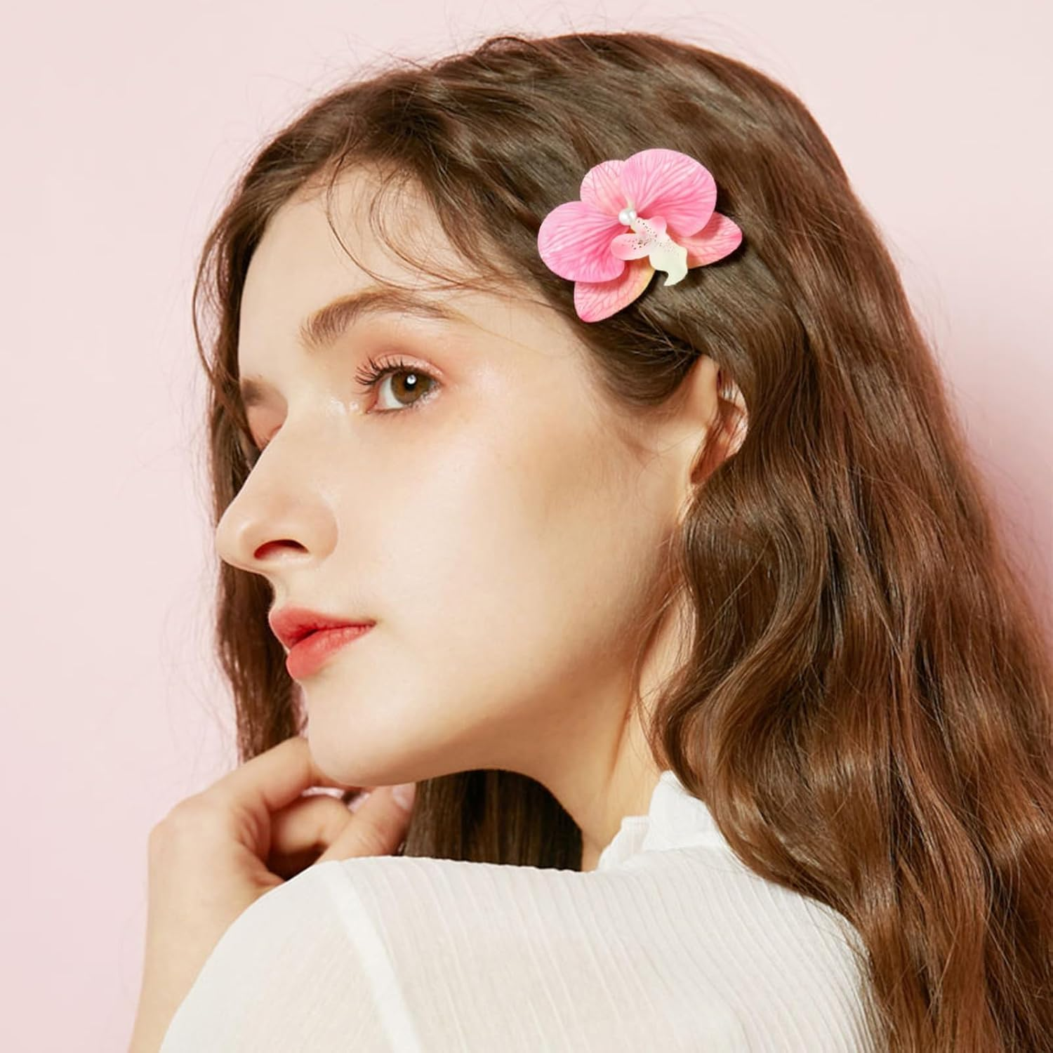 Ziyonix Pack of 3 Hair Clips with Hawaiian Flowers, Artificial Flower Clips, Bohemian Butterfly Orchid, Hair Clip for Holidays by the Sea, Women and Girls image number 4