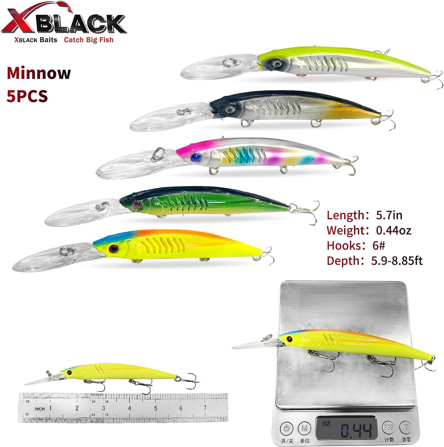 XBLACK Hard Fishing Lures Set Minnow Popper Jointed VIB Shrimp Frogs Crankbaits for Beginner Starter, XBLACK Baits, Catch Big Fish! - Colorful-48A image number 2