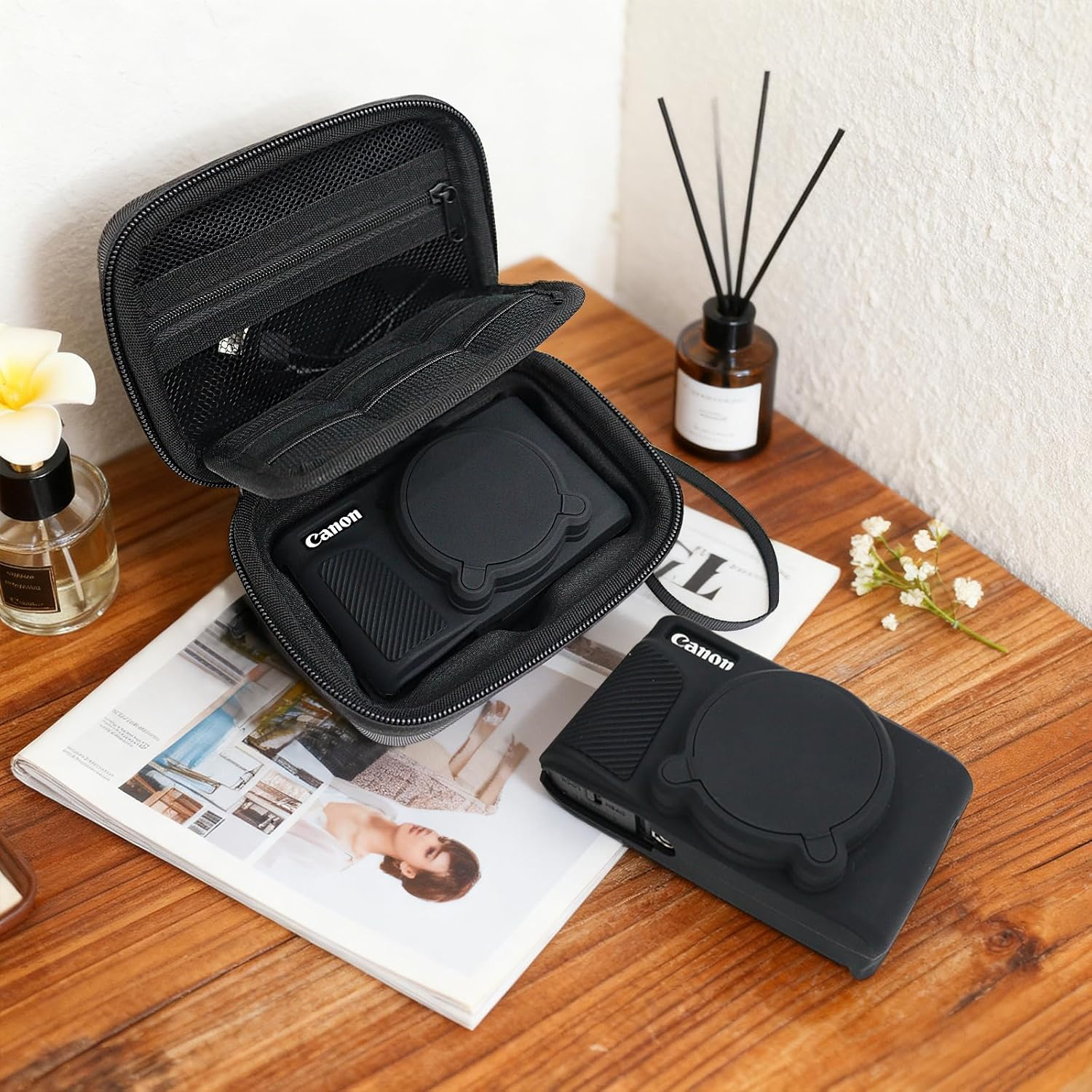 VOVMOEYA Camera Case for Canon Powershot SX730/SX740 HS, Sx730/740 Hs Camera Case Accessories Kit,Eva Hard Carrying Bag + Soft Silicone Protective Cover + 2 LCD Tempered Films-Black - Grey And Pink image number 6