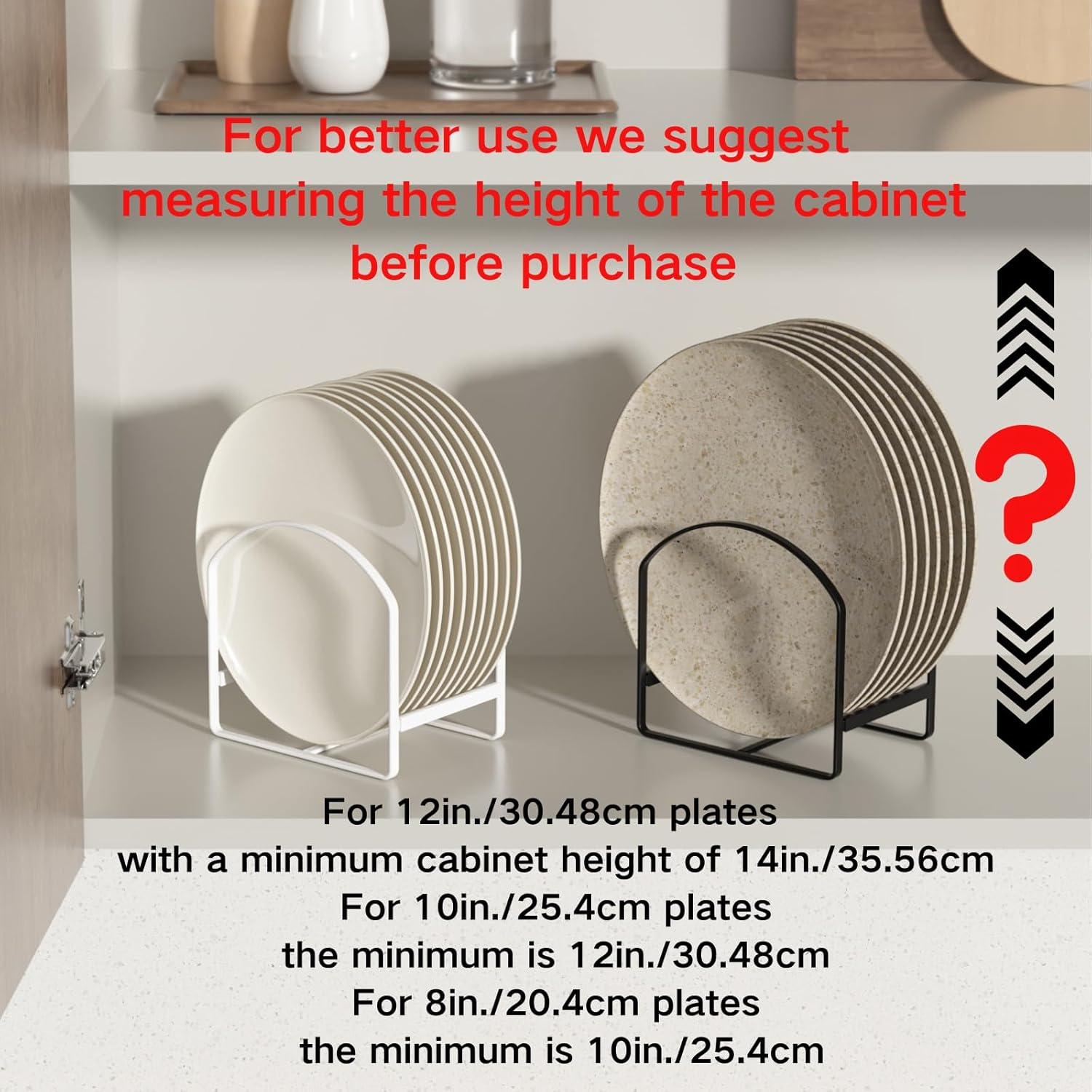 4 Pack Kitchen Plate Holder Organizer for Cabinet Space Saver Dinner Dish Plate Storage Rack Upright Dish Drying Racks Metal Dish Racks Stand for Cupboard and Countertop 2 Large 2 Small Black