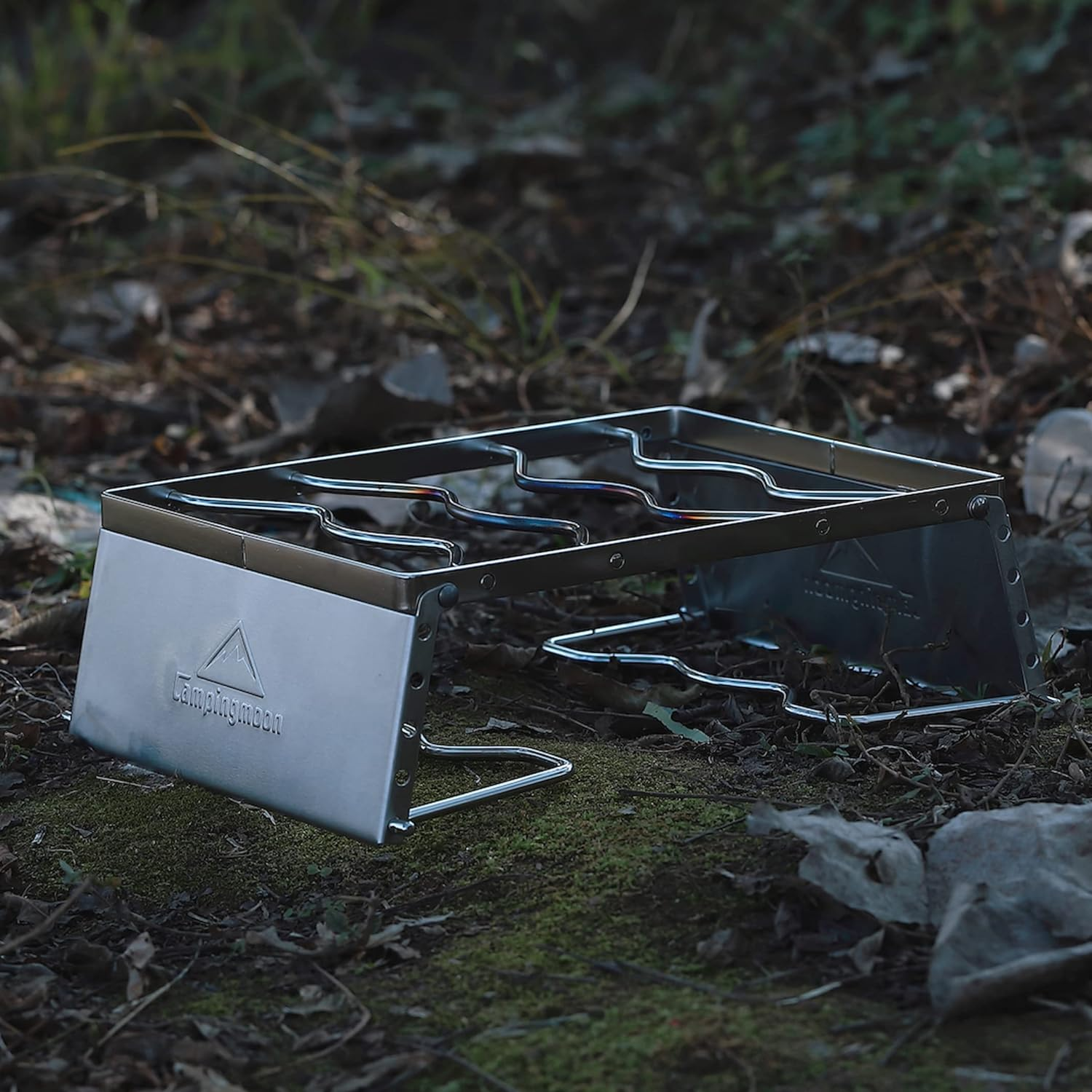 CAMPINGMOON 304 Stainless Steel Portable Open Fire Campfire Grill for Dutch Oven Cooking Ware with Windscreen Legs and Carrying Bag MS-1018 image number 4