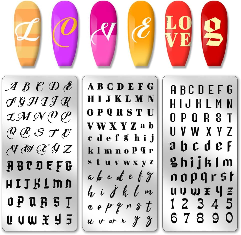 PH Pandahall 3PCS English Letter Nail Stamp Plate Personalized Letter Print Nail Stencils Stainless Steel Nail Template for English Alphabet Number Nail Art Design Image Plate 4.7X2.4 Inches image number 5