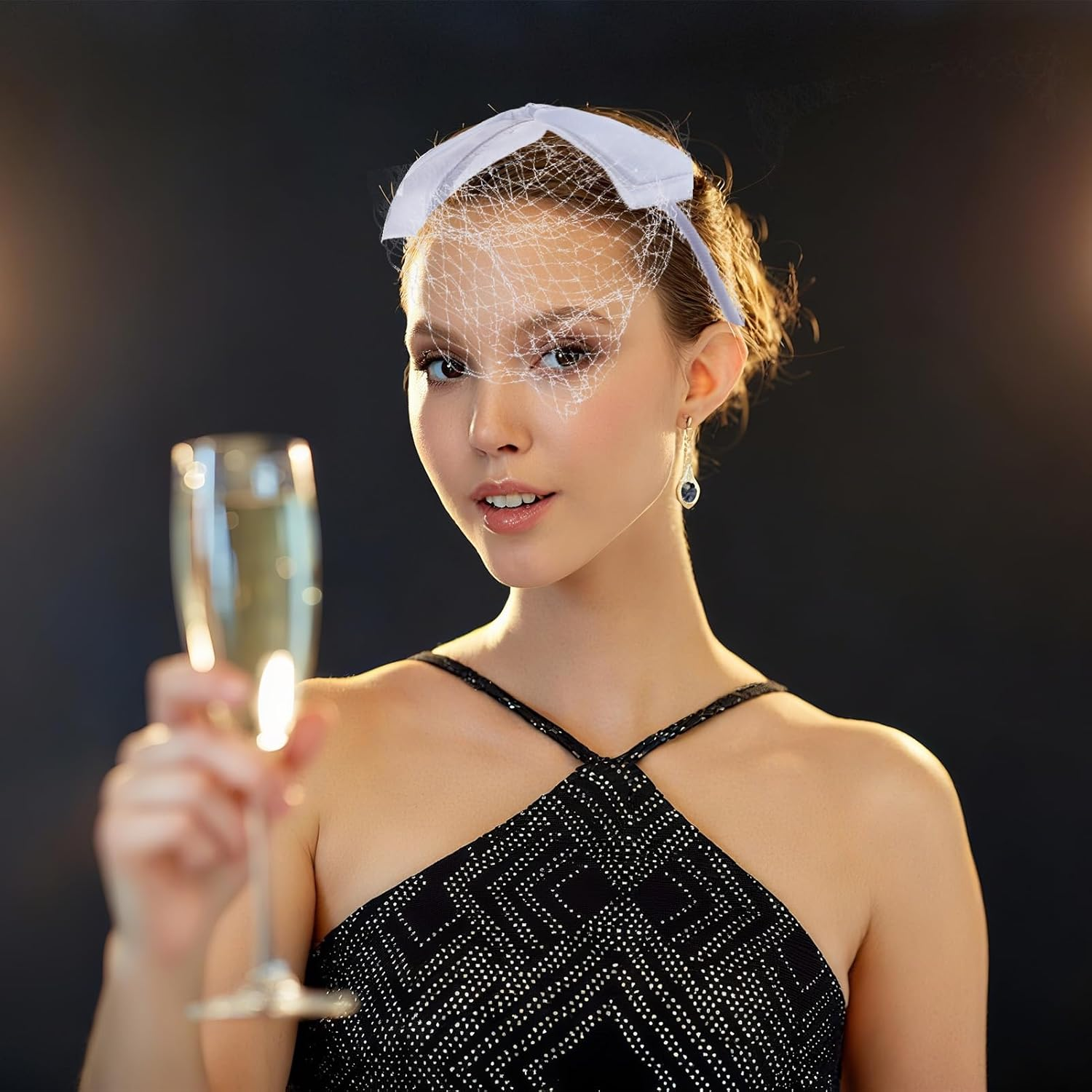 NICENEEDED Veil Mesh Bow Veil Vintage Hat Headband 1920S Fascinator Headdress Bow Knot Bird Cage Veil for Women Tea Party