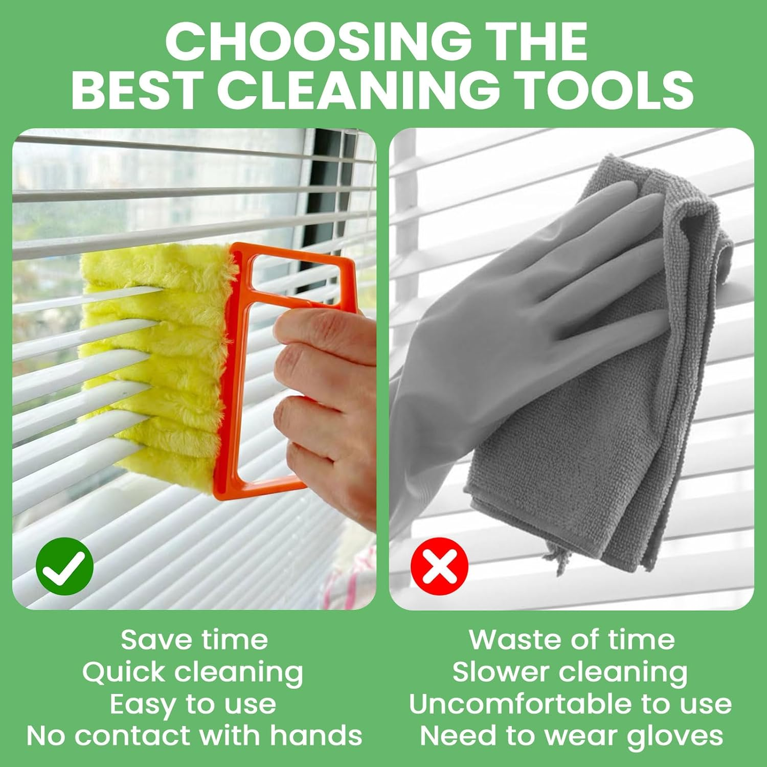 HAOHOMIO 4Pcs Blind Cleaner Duster Tool Set with 7-Finger & 3-Finger Brushes，Washable Multi-Surface Dusting Kit for Wood Blinds, Venetian Blinds, AC Vents, Car Vents, Shutters & Fans (Yellow+Green) - Yellow+Green+2Small image number 4