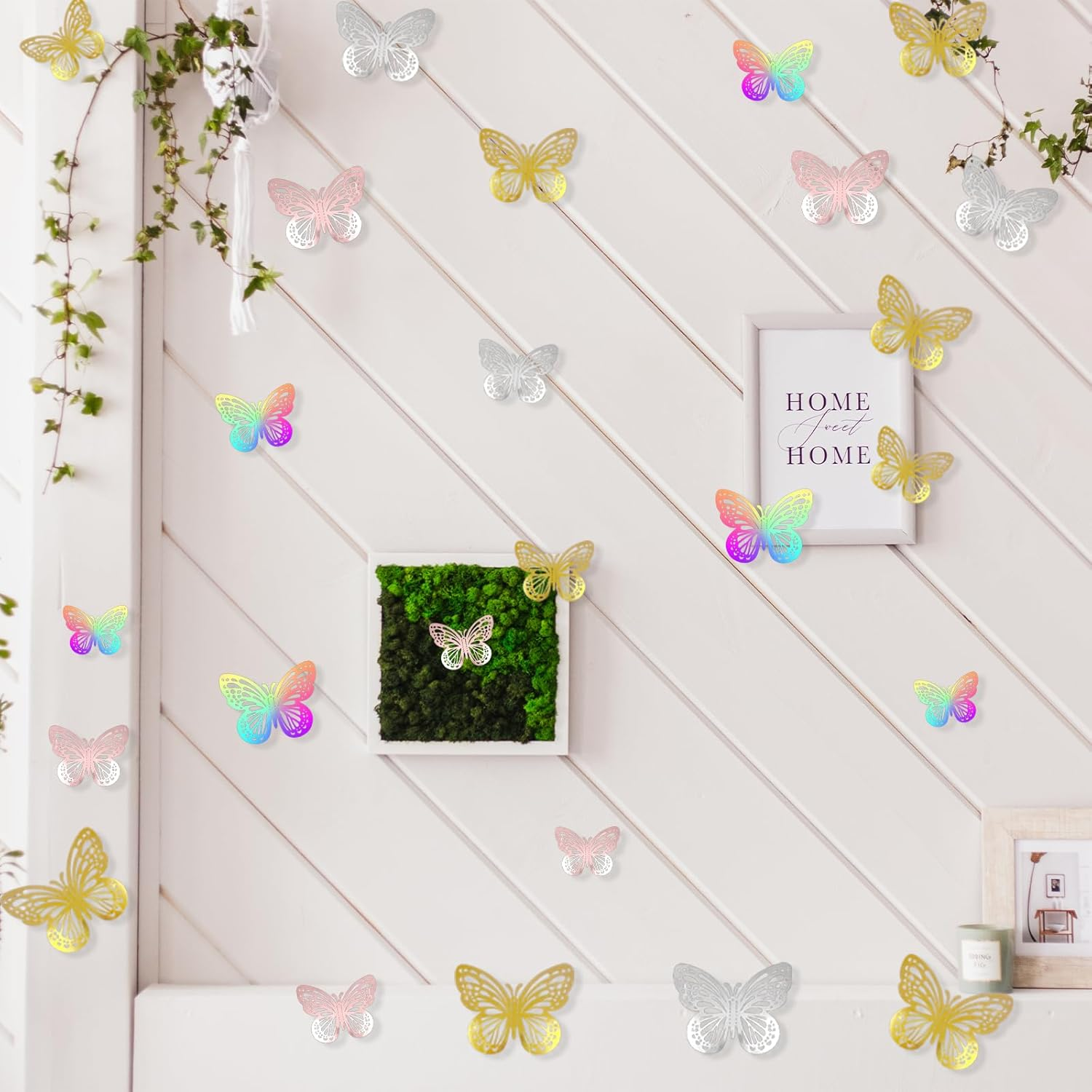 TEAONE 3D Butterfly Wall Decor Stickers, 48 PCS Cute Removable Decals for Party, Wedding, Birthday Decor (3 Size, 4 Colors) image number 6