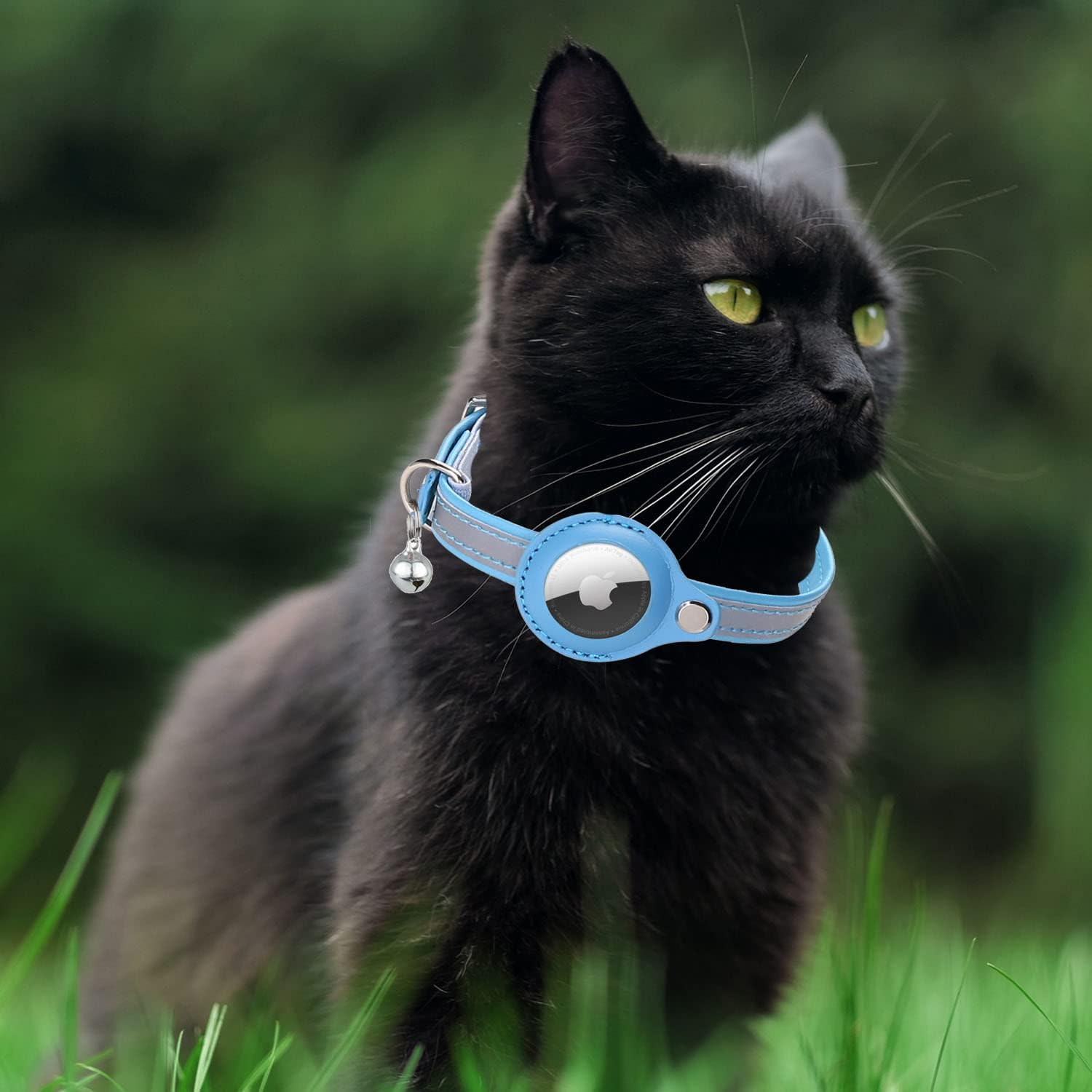 Airtag Cat Collar, Cat Collar with Bells, Reflective GPS Cat Collar, Cat Tracker Collar Leather Cat Collar for Cats (Blue-M (Blue, XS(7.5-10.2")) image number 7
