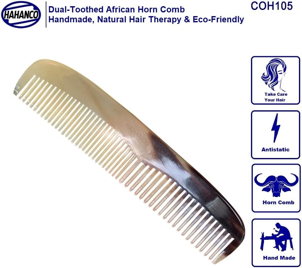 Dual-Toothed African Horn Comb &ndash; Handmade, Natural Hair Therapy & Eco-Friendly Size XL - 19Cm image number 4