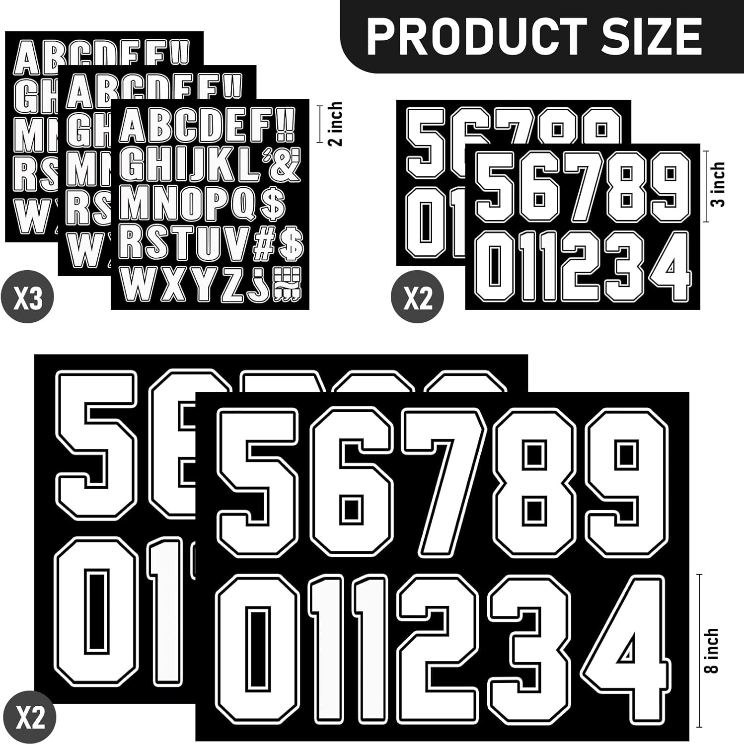 190 Pcs Iron on Letters Iron on Numbers Alphabets Fabric Stickers 8 Inch and 3 Inch Number Patches 2'' Heat Transfer Letters for Clothing DIY Crafts Sports Team Uniform(Border Style,White) image number 5