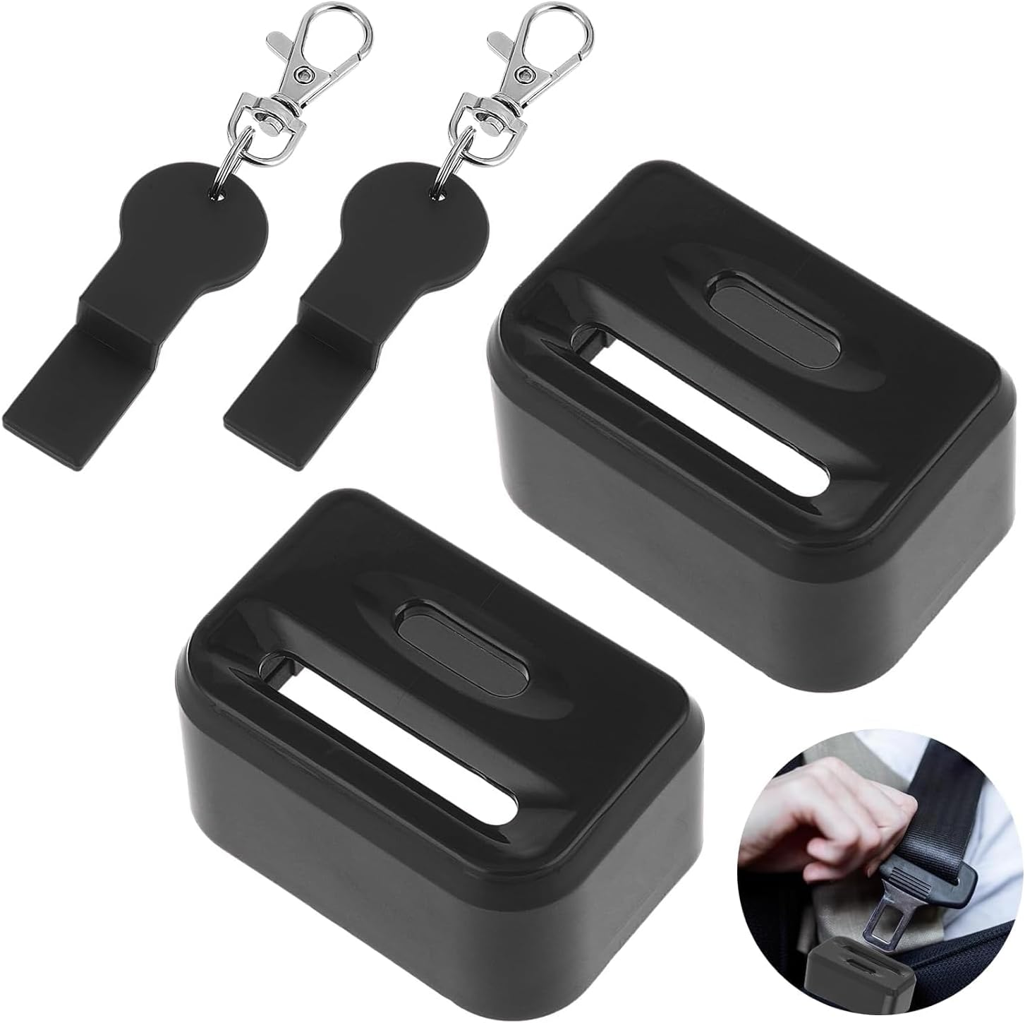 2Pcs Car Seatbelt Buckle Guard, Children Seat Belt Lock Seatbelt Buckle Cover with 2 Keychains Buckle Guard Fit Most Car (Black) image number 6