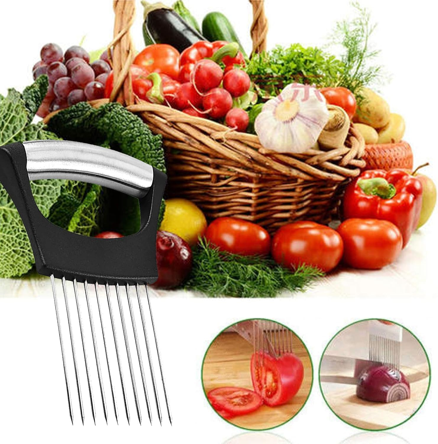 Onion Holder, 2025 New Stainless Steel Holder for Slicing, Chopper Assistant Tool, Cutter for Meat, Onion, Potato, Tomato - Kitchen Gadgets image number 1