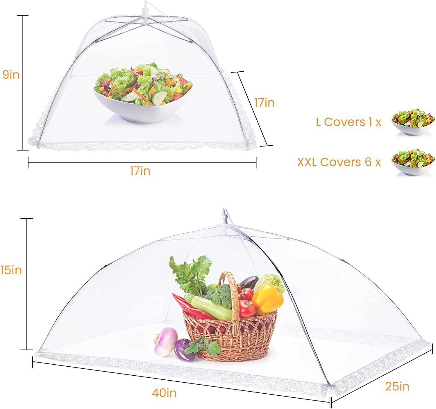 HOMKULA Food Covers for outside - 8 Pack, 2 Extra Large (40 X 24 In) & 6 Large (17 X 17 In) Mesh Food Covers for Outdoors, Food Tent Food Cover for Picnic Party Supplies, Pop-Up and Collapsible image number 6