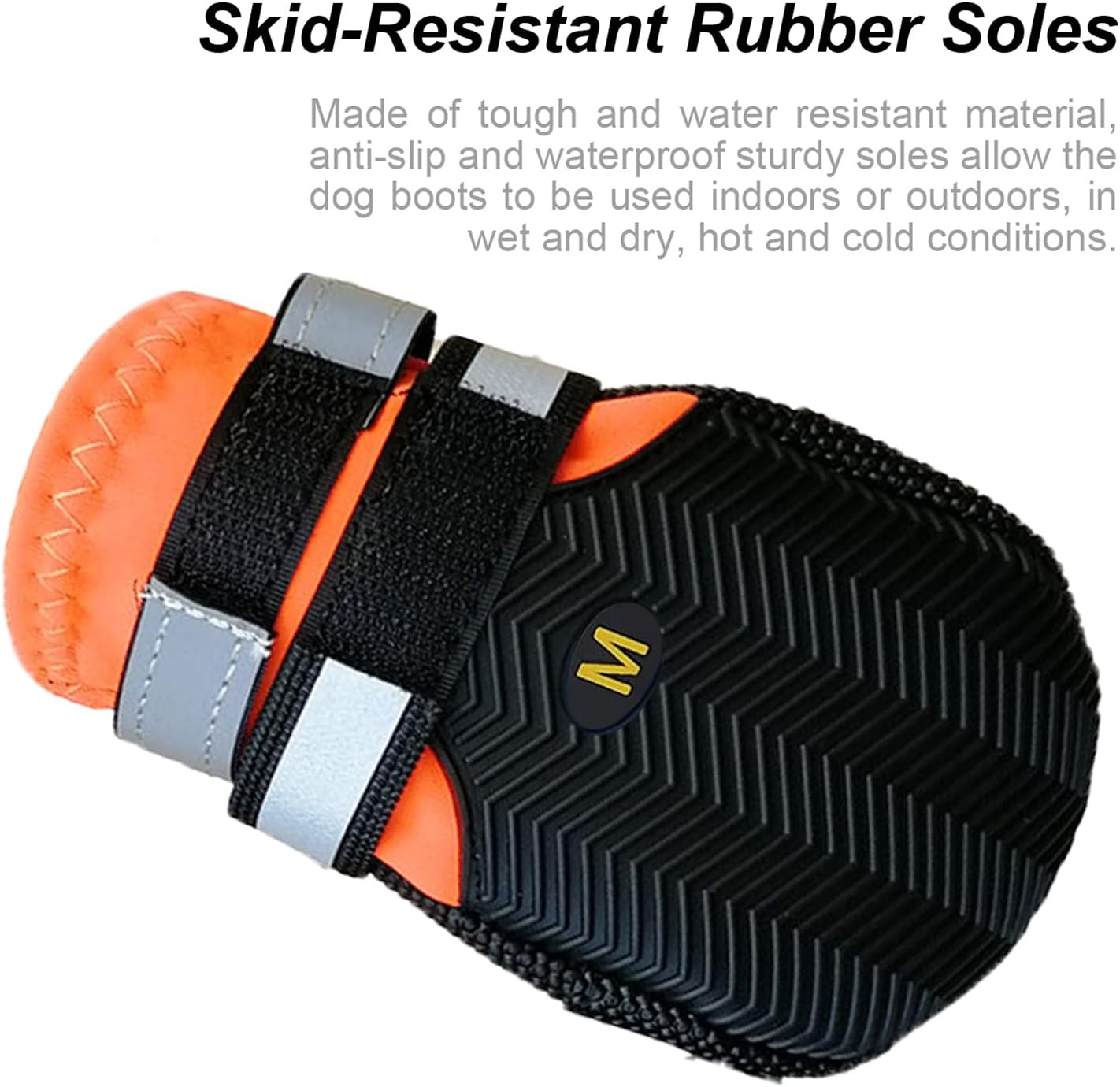 AMOMYDOG Dog Shoes, Set of 4 Waterproof Dog Boots, Dog Shoes with Reflective Straps and Non-Slip Sole for Dog Paw Protection (S, Orange) image number 6