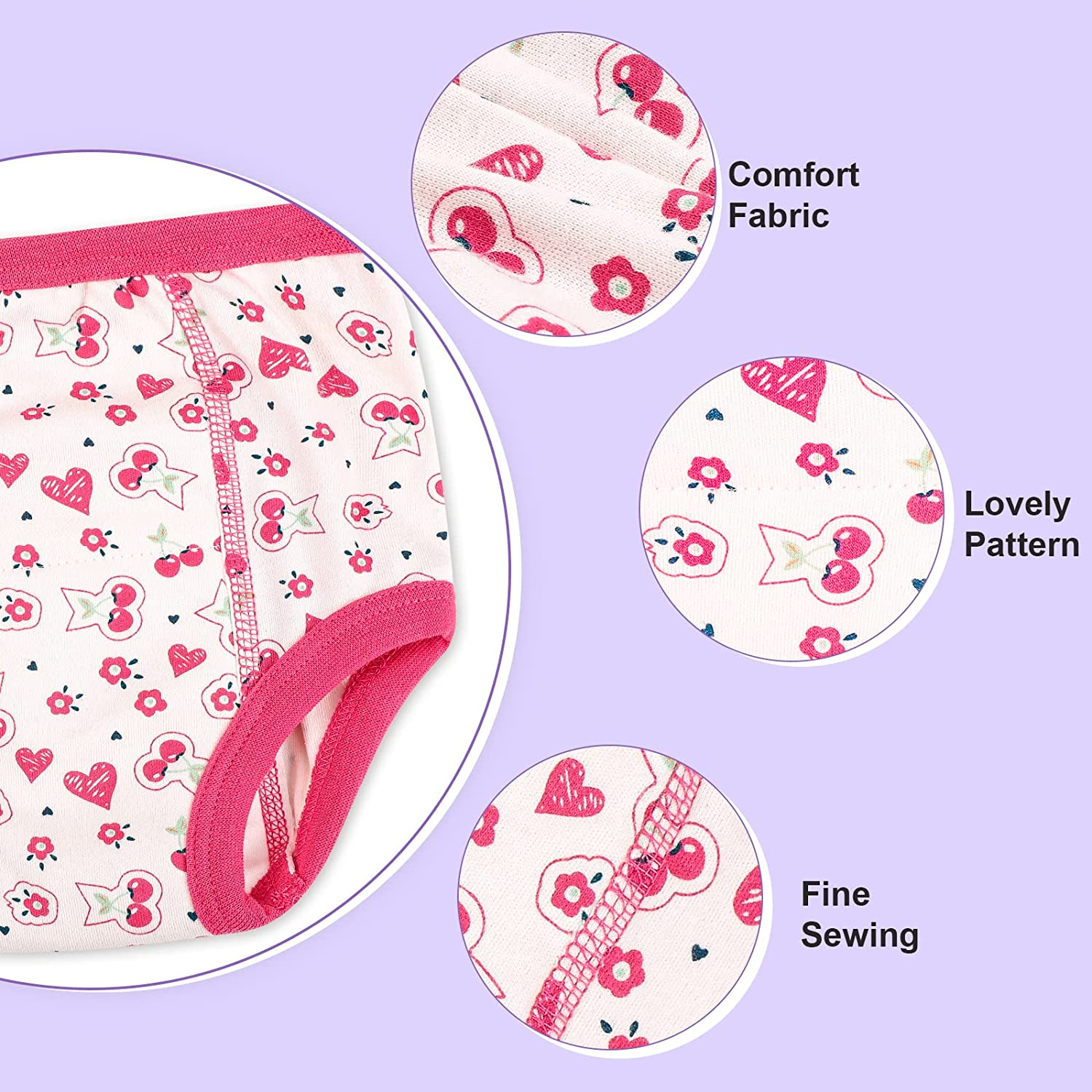 Moomoo Baby 6 Packs Potty Training Pants for Girls Absorbent Cotton Washable and Reusable 2T image number 2