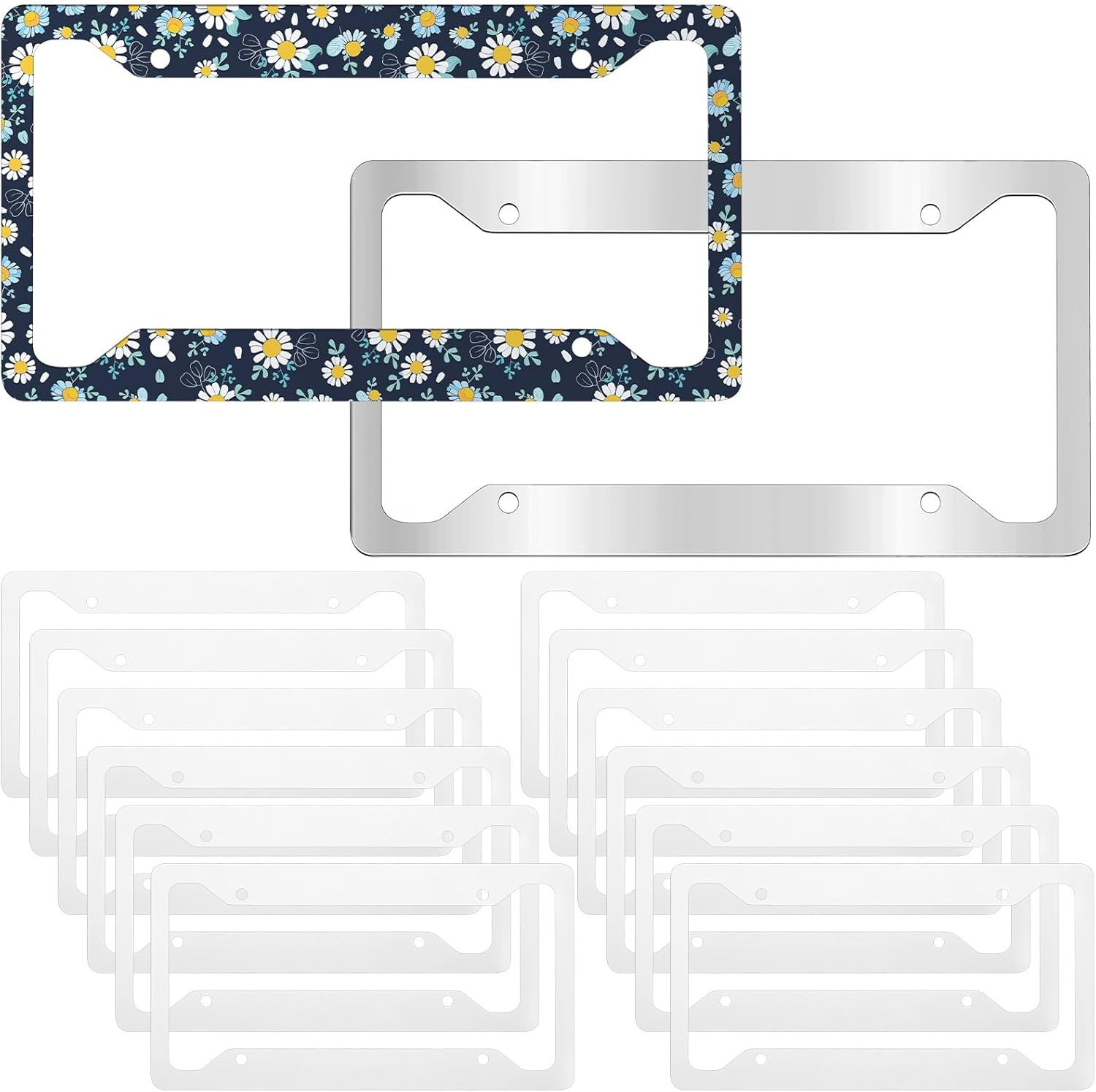 BBTO 12 Pcs Sublimation License Plate Frame Blanks, Universal Metal Aluminum License Plate Holder White Heat Thermal Transfer License Plate Covers DIY Custom Car Tags for Front Rear Frame Accessory image number 5