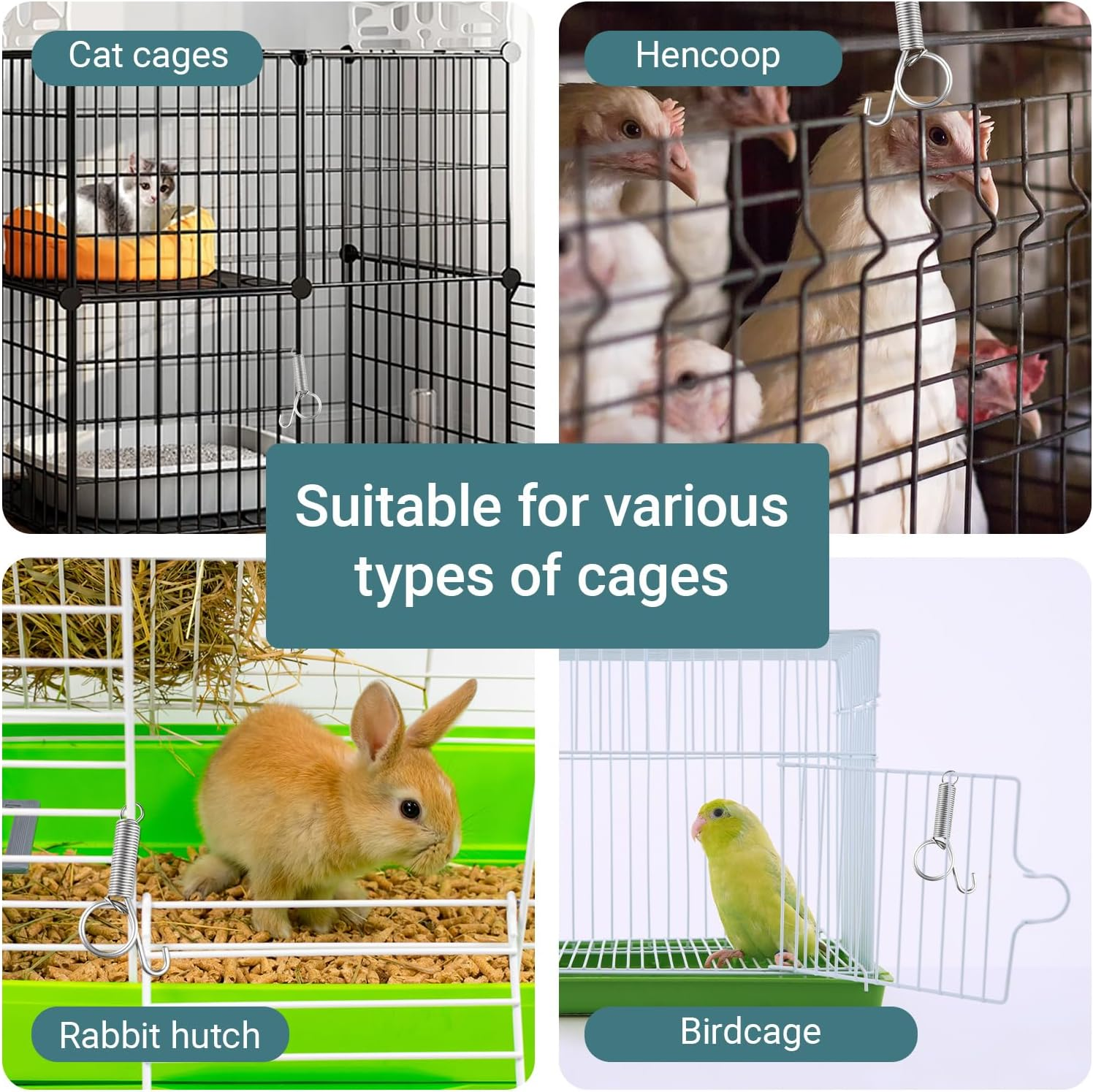 Sgphrzlt 25 Pieces Rabbit Cage Clips for Wire Animal Cage, Metal Finger Spring Latch Hook, Dog Crate Lock Door Fixing for Cat Bird Chick Guinea Pig Squirrel Hamster Pet Kennel image number 3