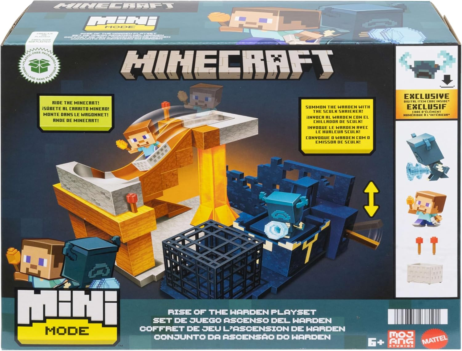 Mattel Minecraft Mini Mode Playset, Rise of the Warden Set with 2 Minis Including Steve & Warden Figures & DLC Code image number 2