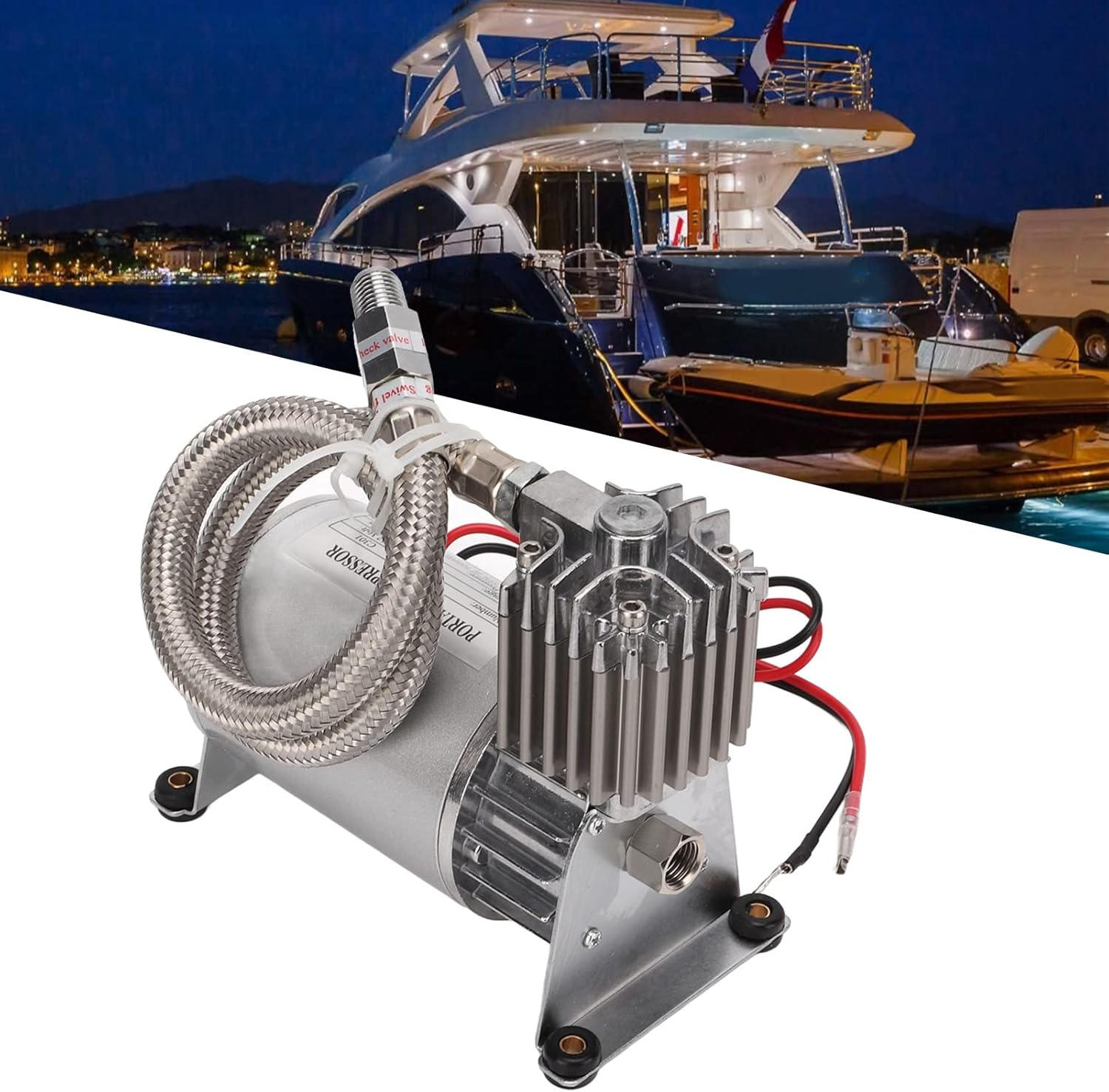 High Strength Air Compressor 20A 150 PSI Metal Universal for 12V Vehicles, Yacht Boats,Modification O and Video in Car image number 5