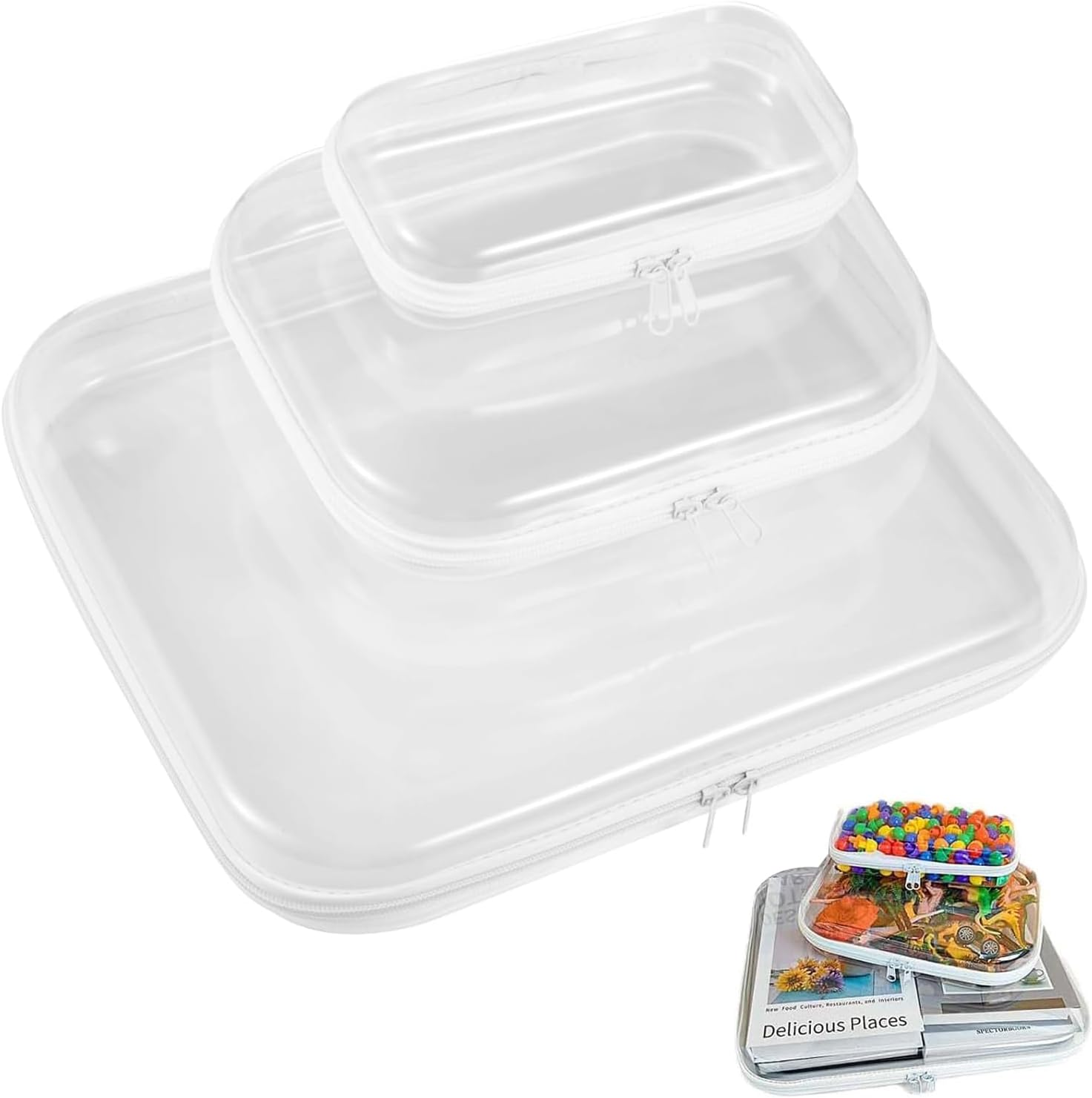 IONPSHG 3Pcs Clear Organizer Bags Waterproof Toiletry Bag Portable Zippered Cases for Snacks Double Zippered Hard Pouch Clear Zipper Pencil Case Medical Grade Plastic Zipper Pouches Travel Case image number 6