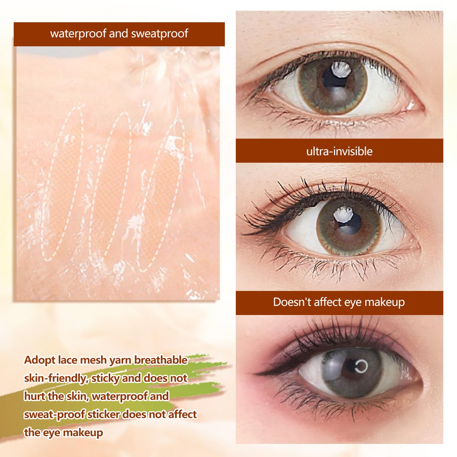 WALWAL Double Eyelid Lift Strips, Invisible Waterproof Eyelid Lifter Strips Stickers with Assisted Fit Fork Bar(240 Pcs, Olive Shaped) image number 1