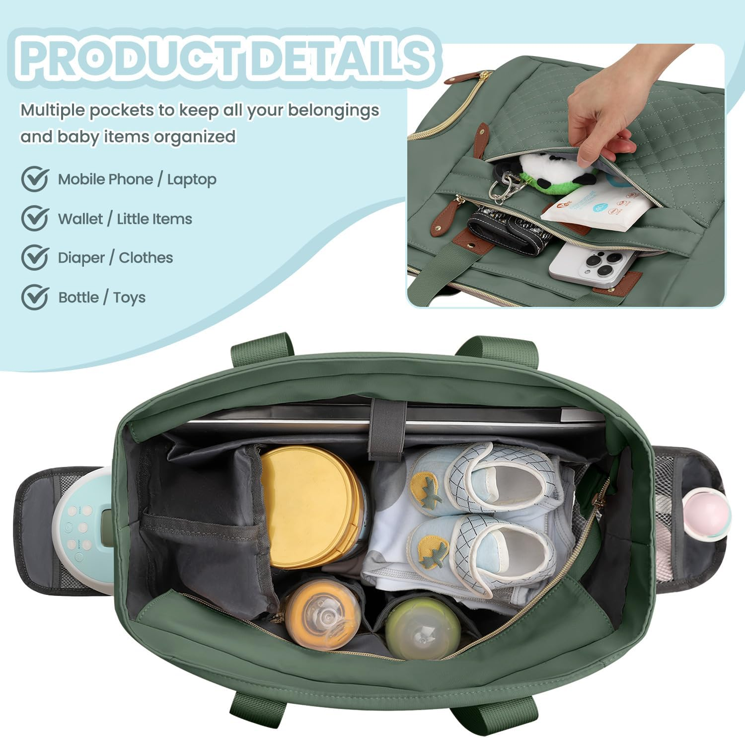 Diaper Bag Tote for Working Mom, Large Travel Baby Diaper Tote, Mommy Baby Bag for Boys and Girls - Black image number 3