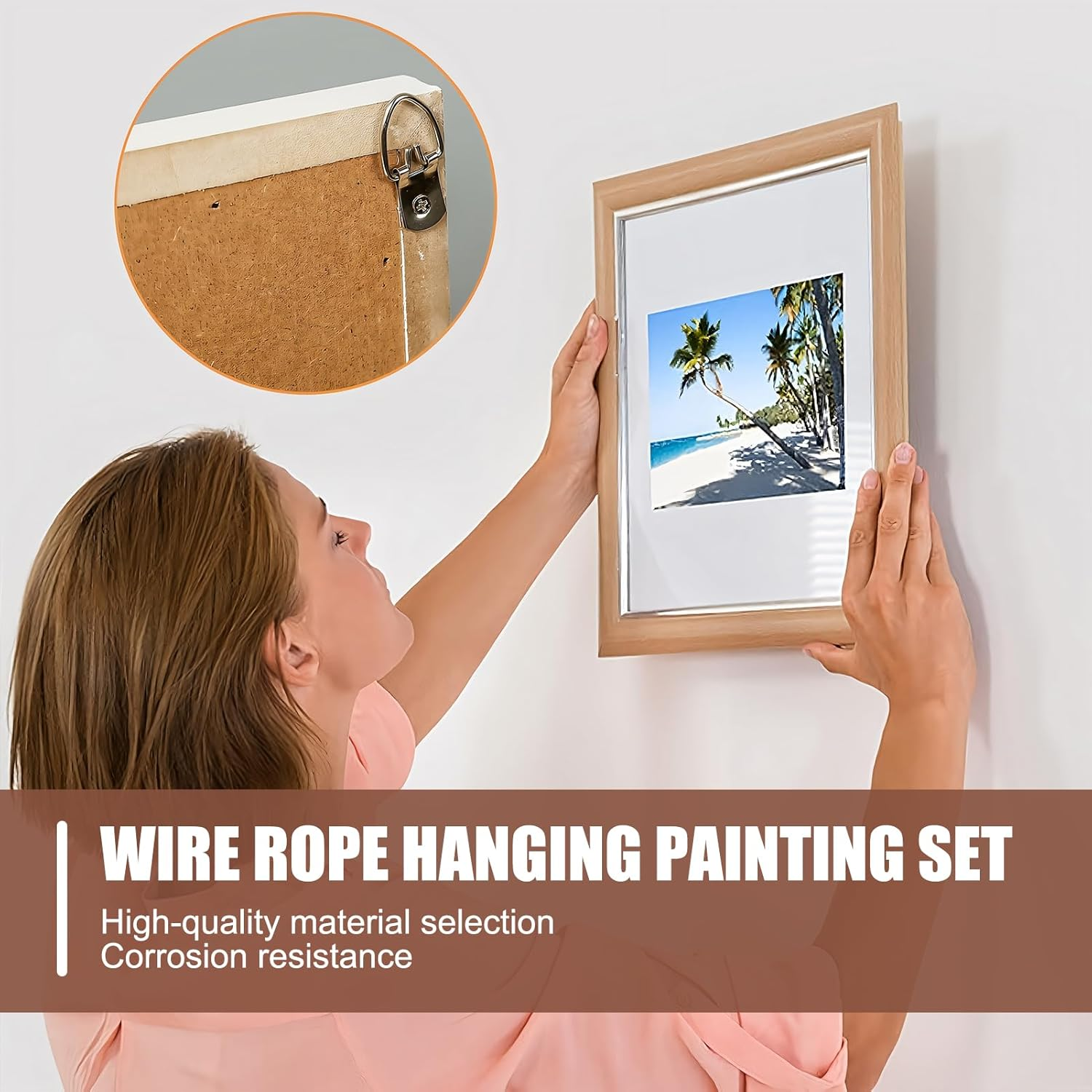 Stainless Steel Picture Hanging Kit, 10M Heavy Duty Wire Rope 10 D-Ring Hangers 10 Screws 10 Aluminum Crimping Sleeves, Wall Hanging Kit for Photo Clock Frame Mirror Artwork Light Lamp Billboards image number 6