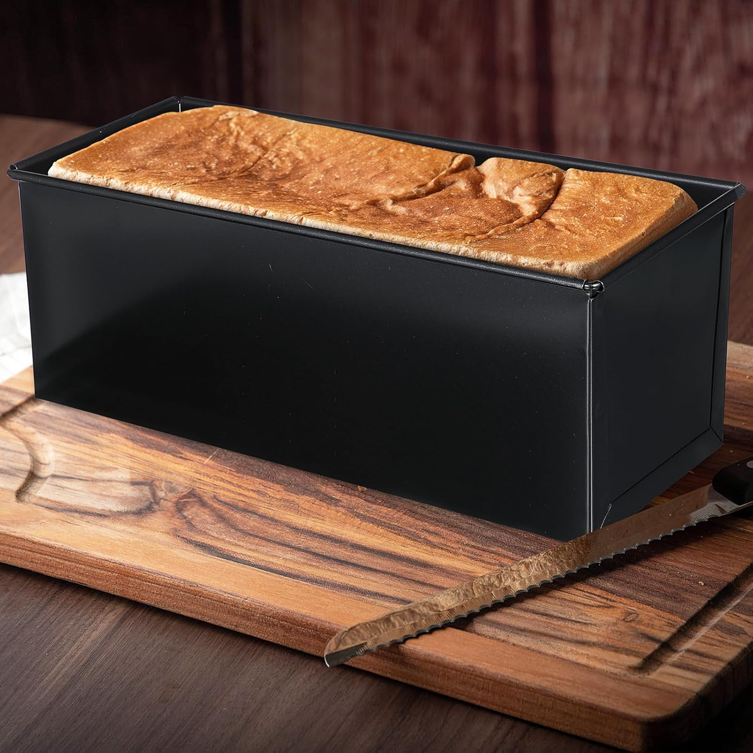 Cabilock Bread Loaf Pans with Sliding Lid, 750G Rectangular Metal Bread Toast Box, Non Stick Baking Mold Bakeware Tin, Flat Toast Pan with Cover for Home Baking image number 4