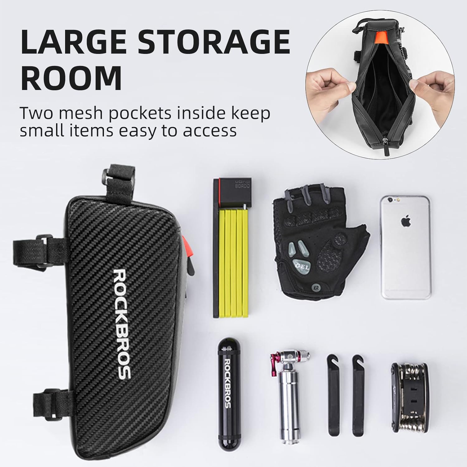 ROCKBROS Top Tube Bike Bag Bicycle Front Frame Bag Top Tube Bag Bike Accessories Pouch Compatible with Iphone 11 Pro Max image number 4