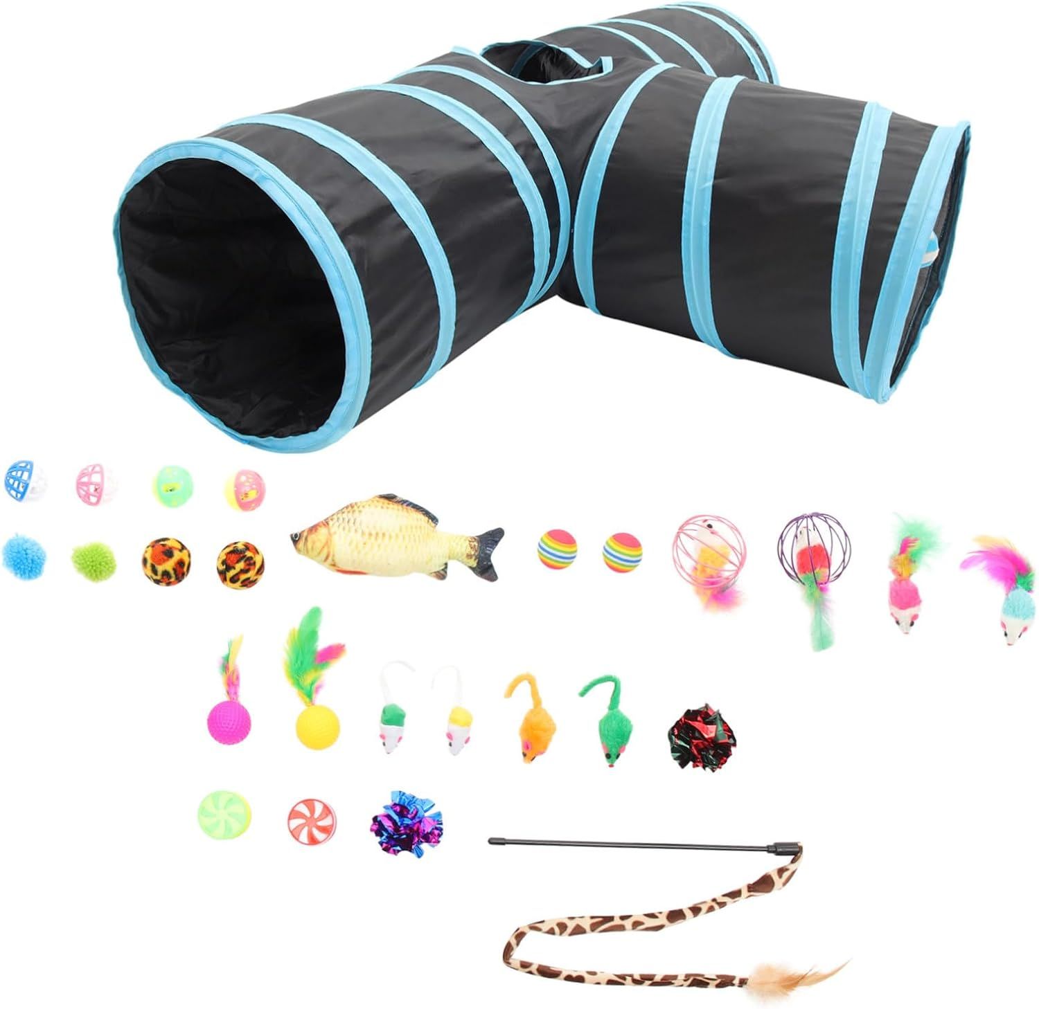 BCOATH Cat Toys Bulk Pack 15Pcs Set of Cat Interactive Toys Kitten Teaser Cat Molar Toys Cat Tunnel Toy Safe for Cats