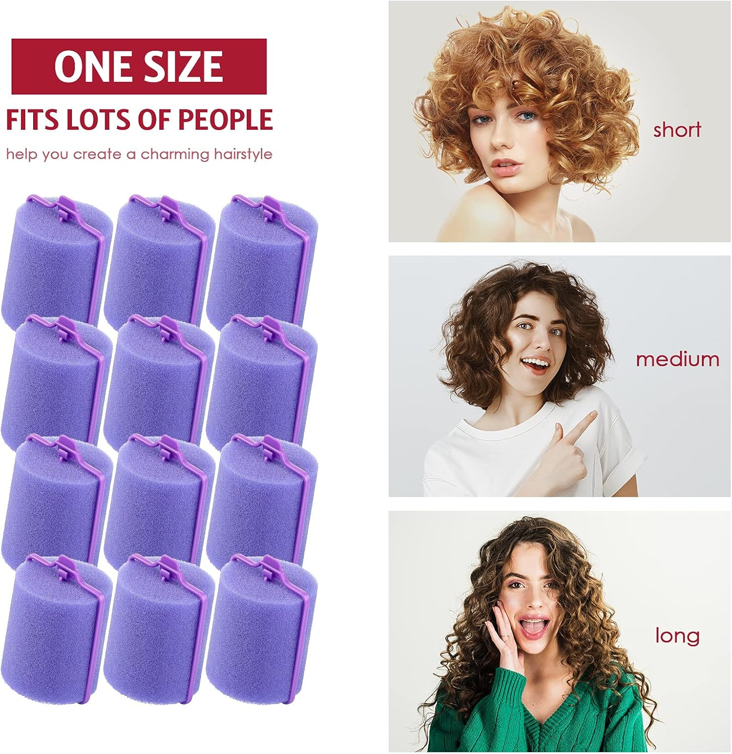 Syhood 12 Pcs Jumbo Foam Sponge Hair Rollers 1.89 Inch Soft Sleeping Curlers Flexible Large Foam Rollers and Rat Tail Comb for Hair Styling(Purple)