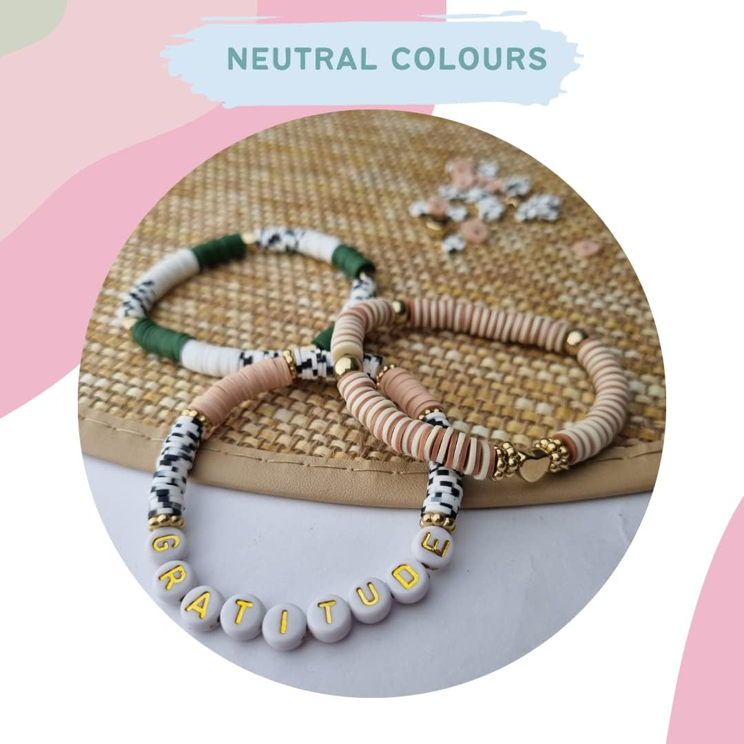 LIV&LOVE Polymer Clay Beads Set, DIY Heishi Beads for Jewellery Making, Flat Clay Polymer Beads for Bracelet Making Kit (PASTEL + SOFT GOLD Clay Bracelet Clay Beads Kit) image number 5