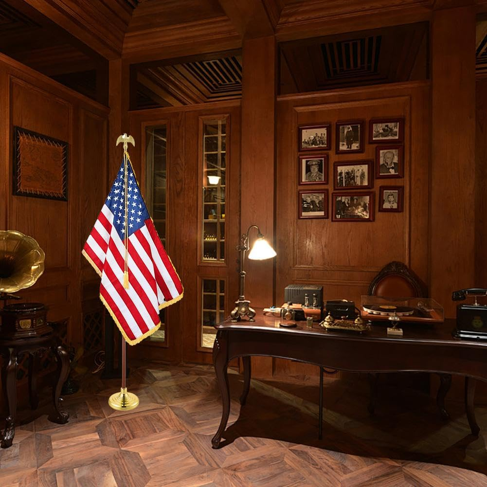 8 Ft Indoor Flag and Pole Set with Brass Fittings, Oak Flagpole with Flagpole, Base and Tassel for Lobby Office Conference Room image number 5