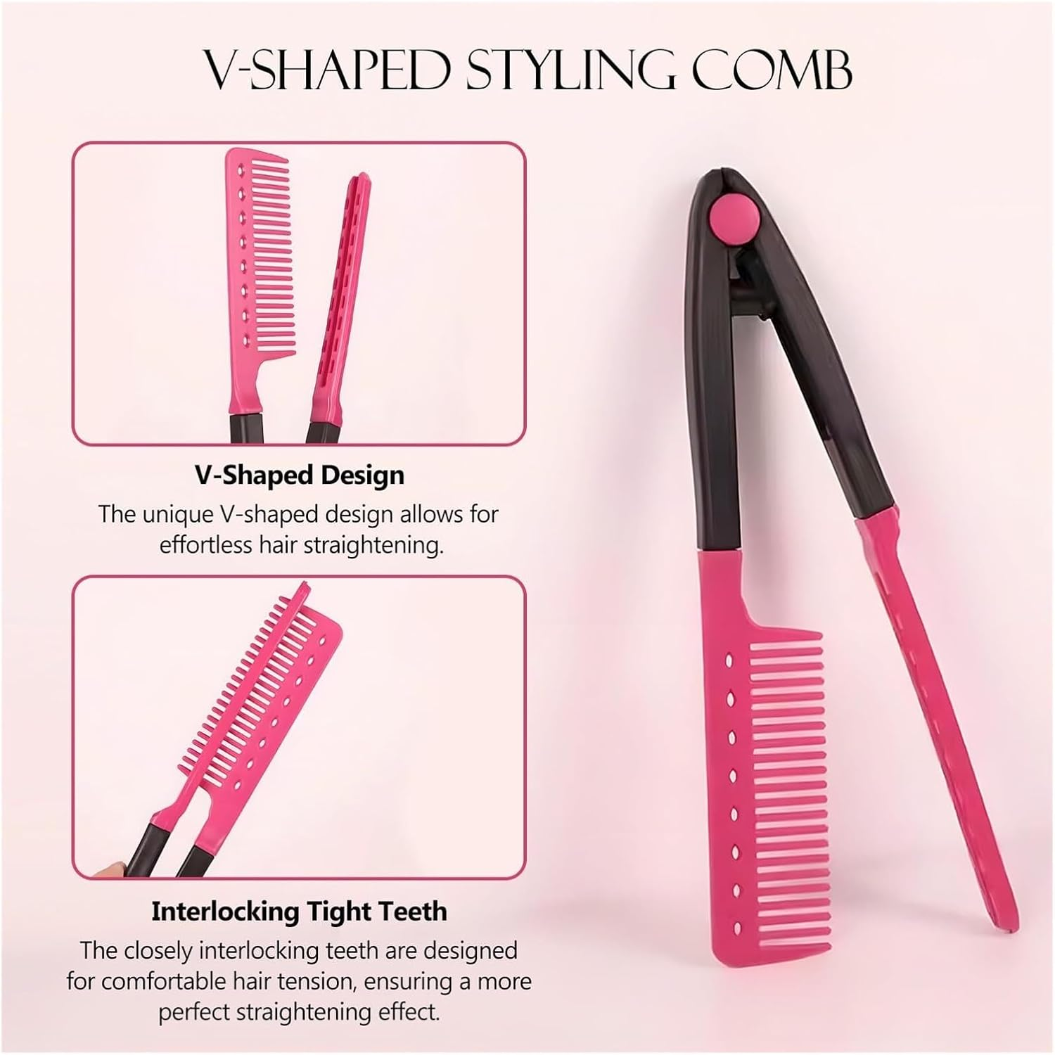 2 Pieces of Straightening Combs, Straightening Combs, Grip Firmly, Say Goodbye to Tangles, Comb Smoothly, Create Your Own Style.(Peach Red) image number 5