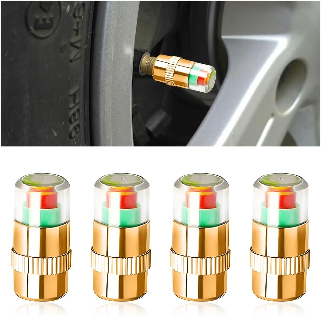 8PCS Tire Pressure Monitor Valve Stem Caps, 2.4 Bar 36PSI Pressure Monitor Stem Covers with 3-Color Eye Alert, Easy to Read Sensor Indicator Tire Valve Cap for Most Car Truck SUV (Silver) image number 2