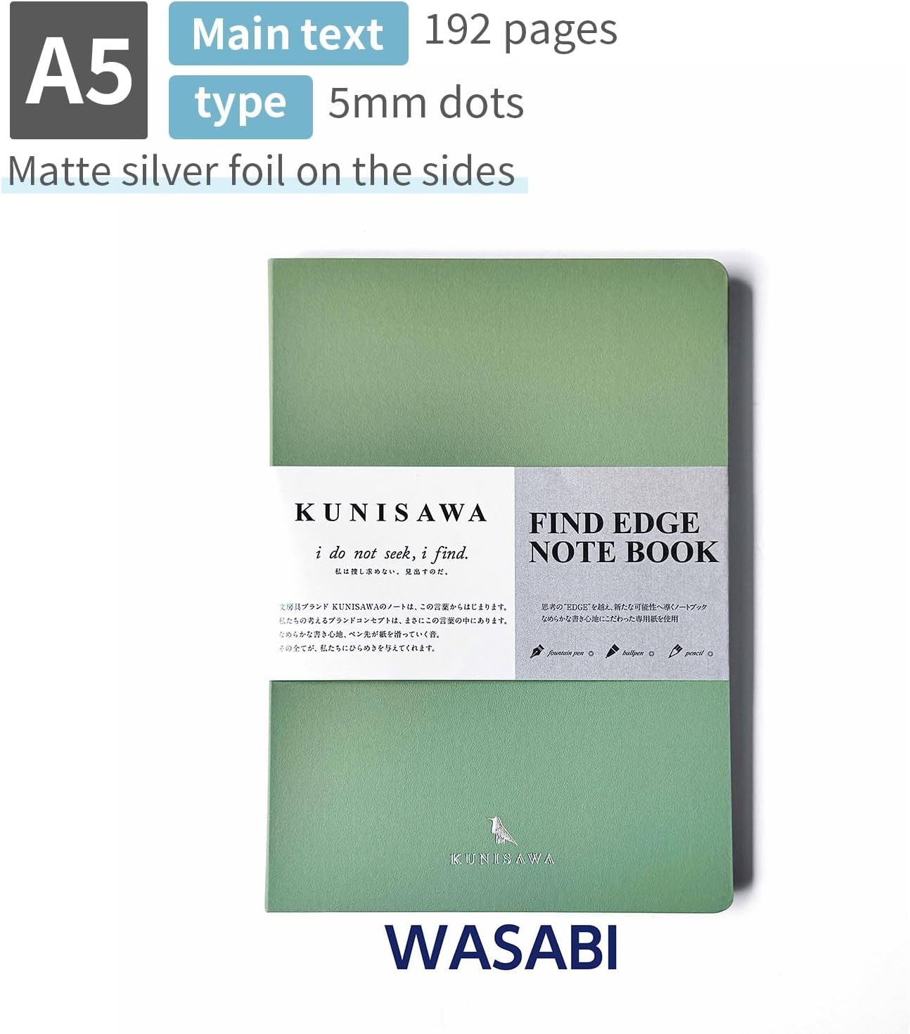 KUNISAWA GRE-01 Notebook, A5 Dot Squared, Findedge Notebook, Wasabi image number 3