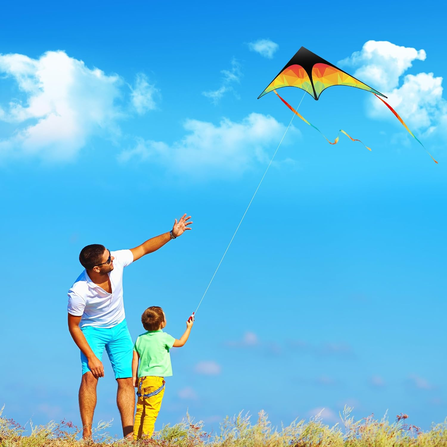 Zocipro Large Colourful Delta Kite Children, 125 X 65 Cm Single Line Flight Kite with 50 M Cord, Lightweight Children'S Kite for Jumping Kite, Kite for Beginners and Outdoor Beach Games image number 6