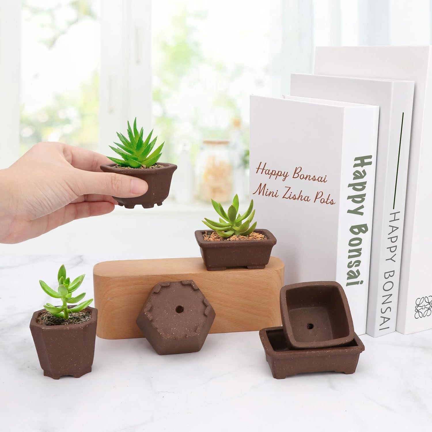 Happy Bonsai 6 Pc Zisha Mini Bonsai Pots 2" Width image number 3