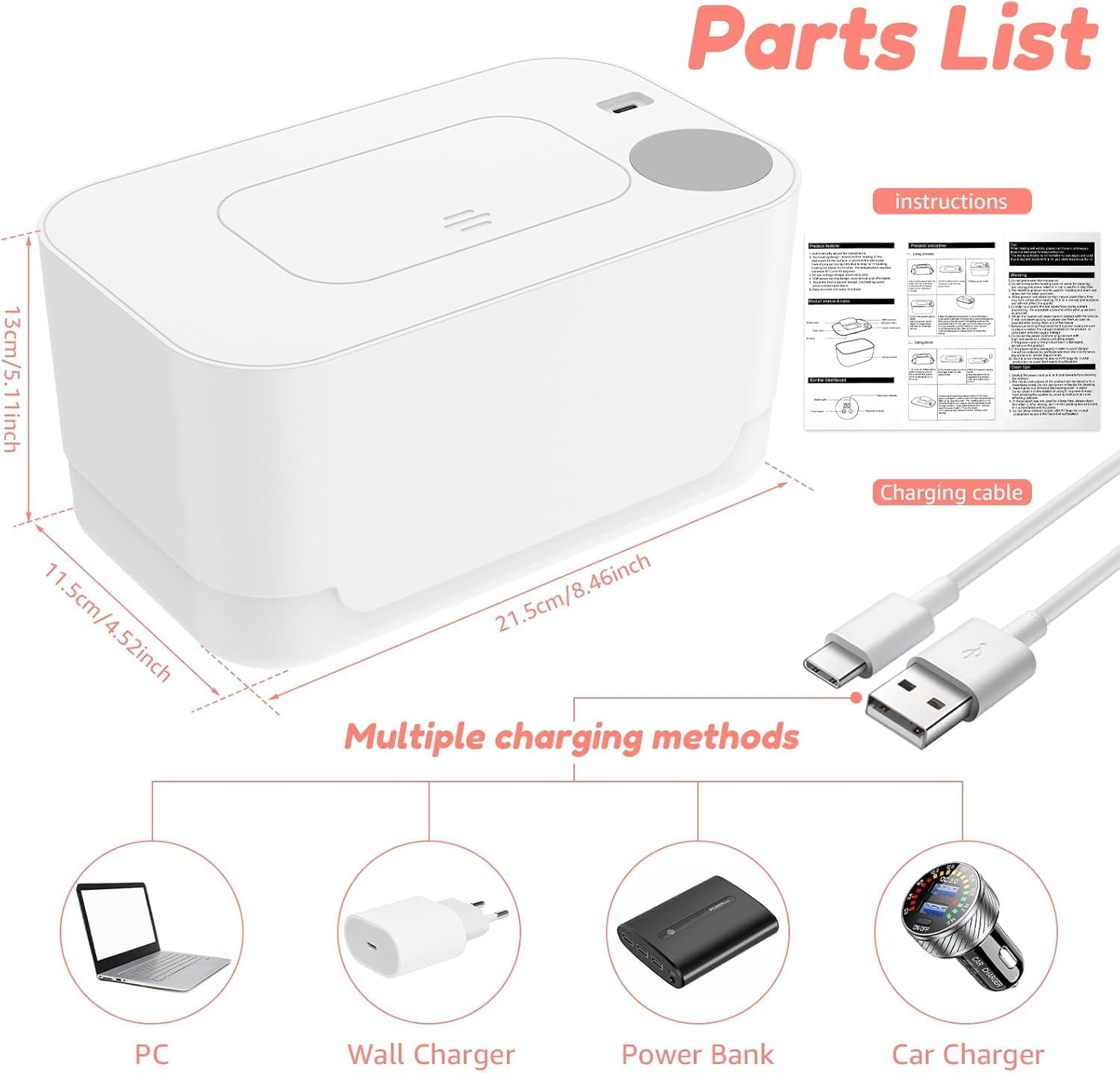 Wipe Warmer for Babies, Baby Wipes Warmer with 55-65℃ Temperature Adjustment, 24H Constant Temperature, Top Thermal Cycle, 120 Pump Capacity, USB Interface, Wipe Warmer for Home, Car image number 6