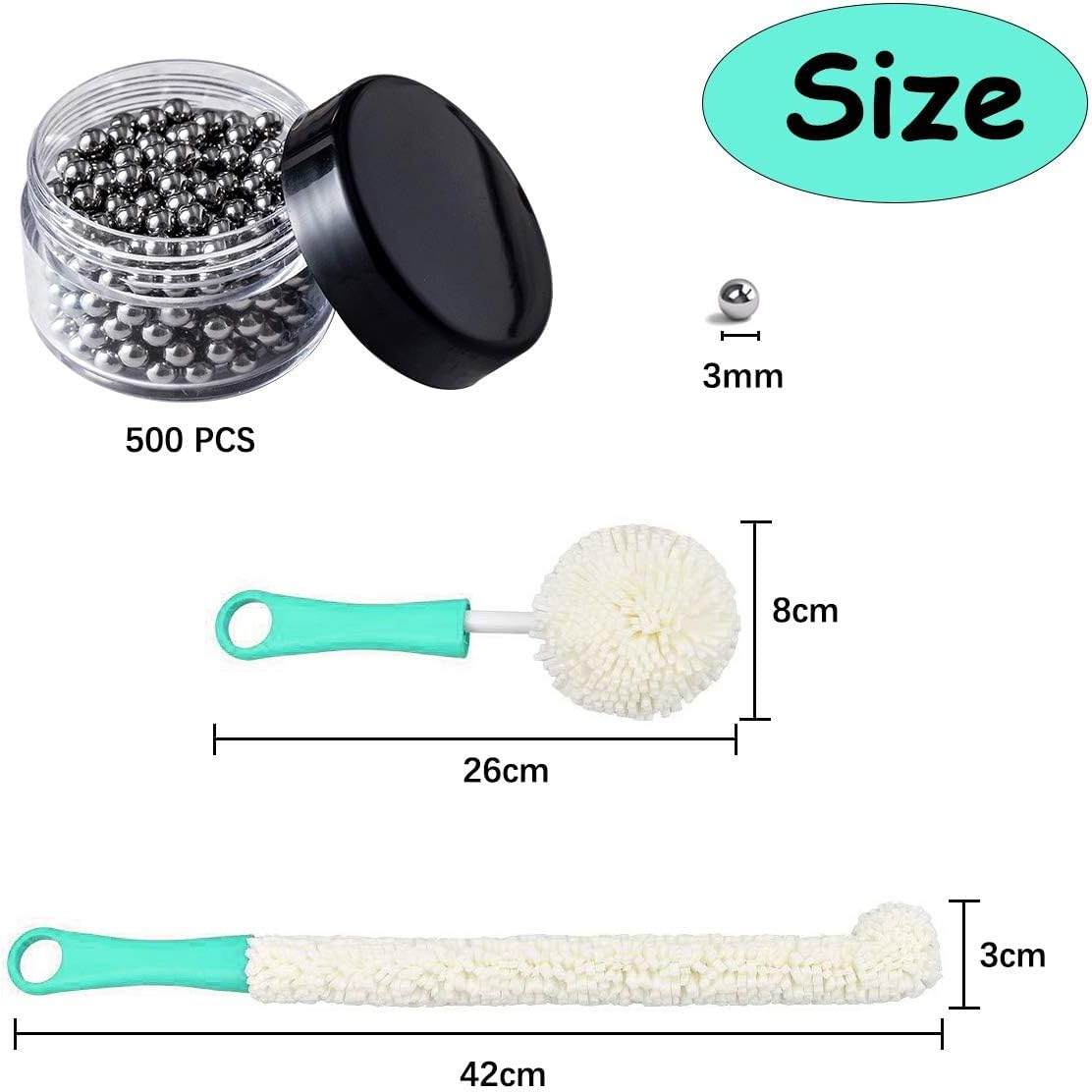 500 Granule Stainless Steel Decanter Cleaning Beads and Wine Brush - Multi-Function Household Cleaning Tools for Decanter, Champagne Flutes, Goblets, Glasses, and Cups image number 2