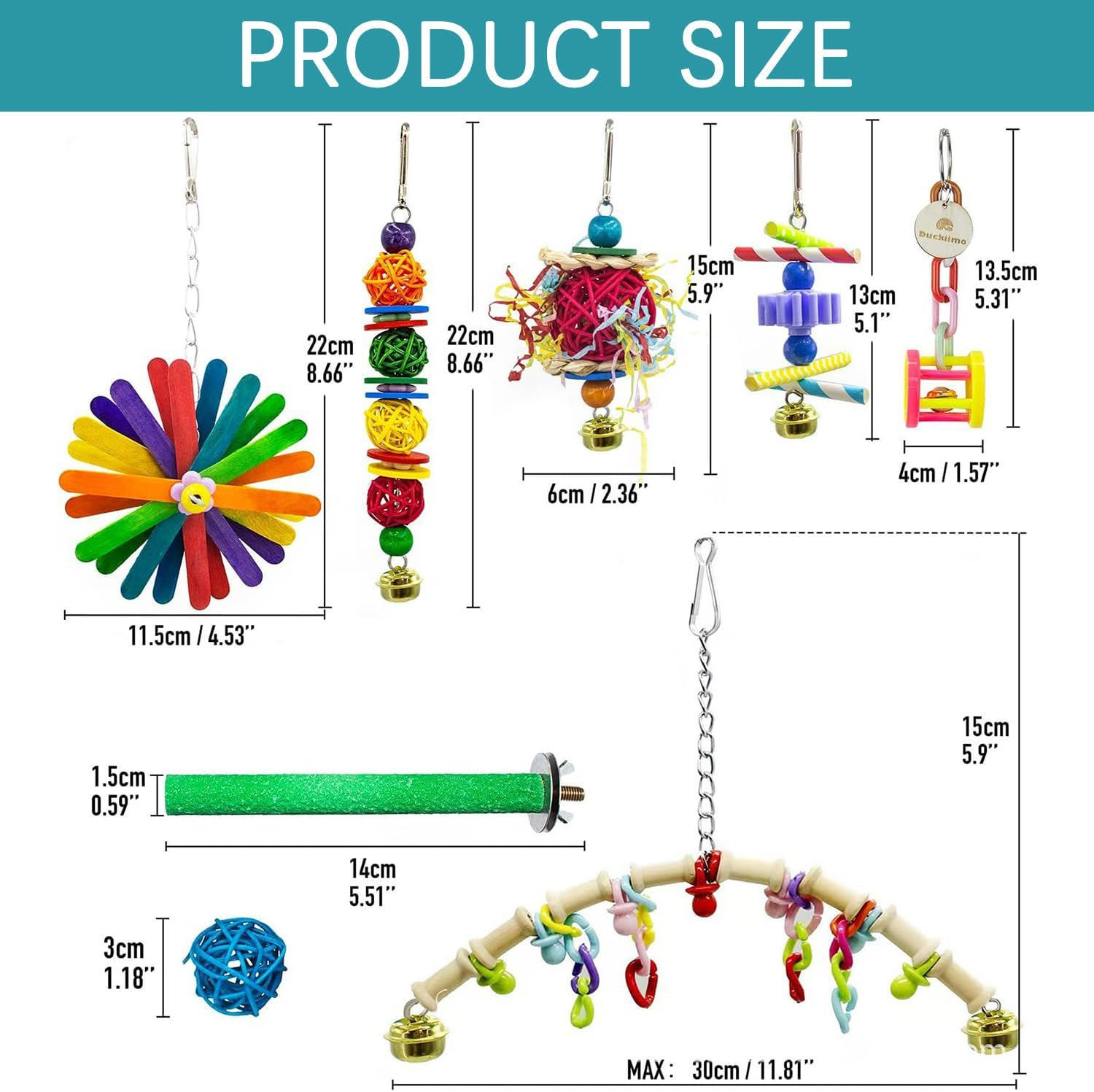 Uandhome Bird Parakeet Toys,15 Pcs Parrot Toys,Parakeets Toy,Birds Ladder Swing,Hanging Bird Toyes for Parrots,Cockatiel Toys for Parakeet,Conure,Finches (Stand) image number 5