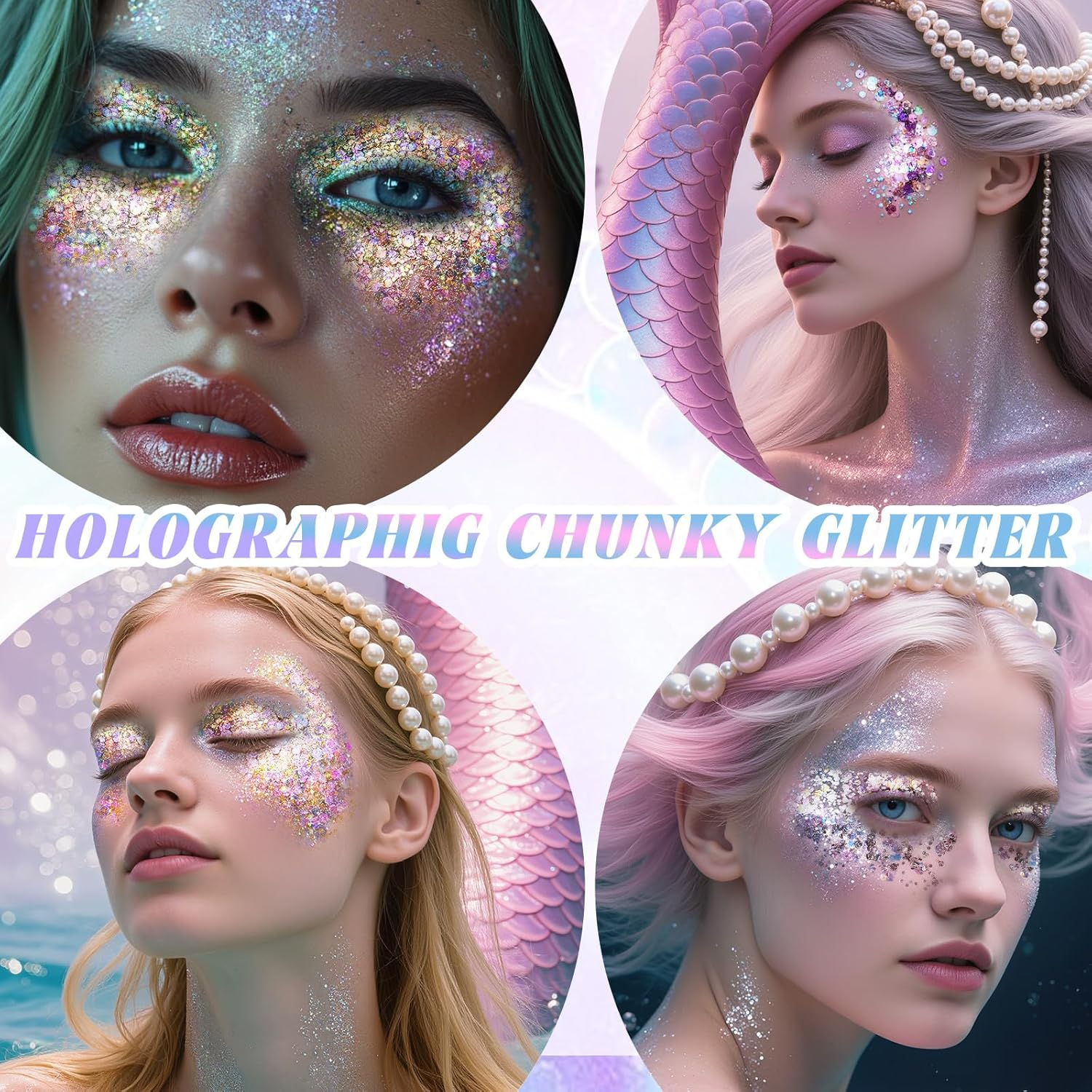 DAGEDA Mermaid Body Glitter Gel,Sparkly Face Hair Eye Glitter Makeup,Quick-Drying Body Shimmer Holographic Sequins, Singer Concert, Festival Rave Makeup Accessories