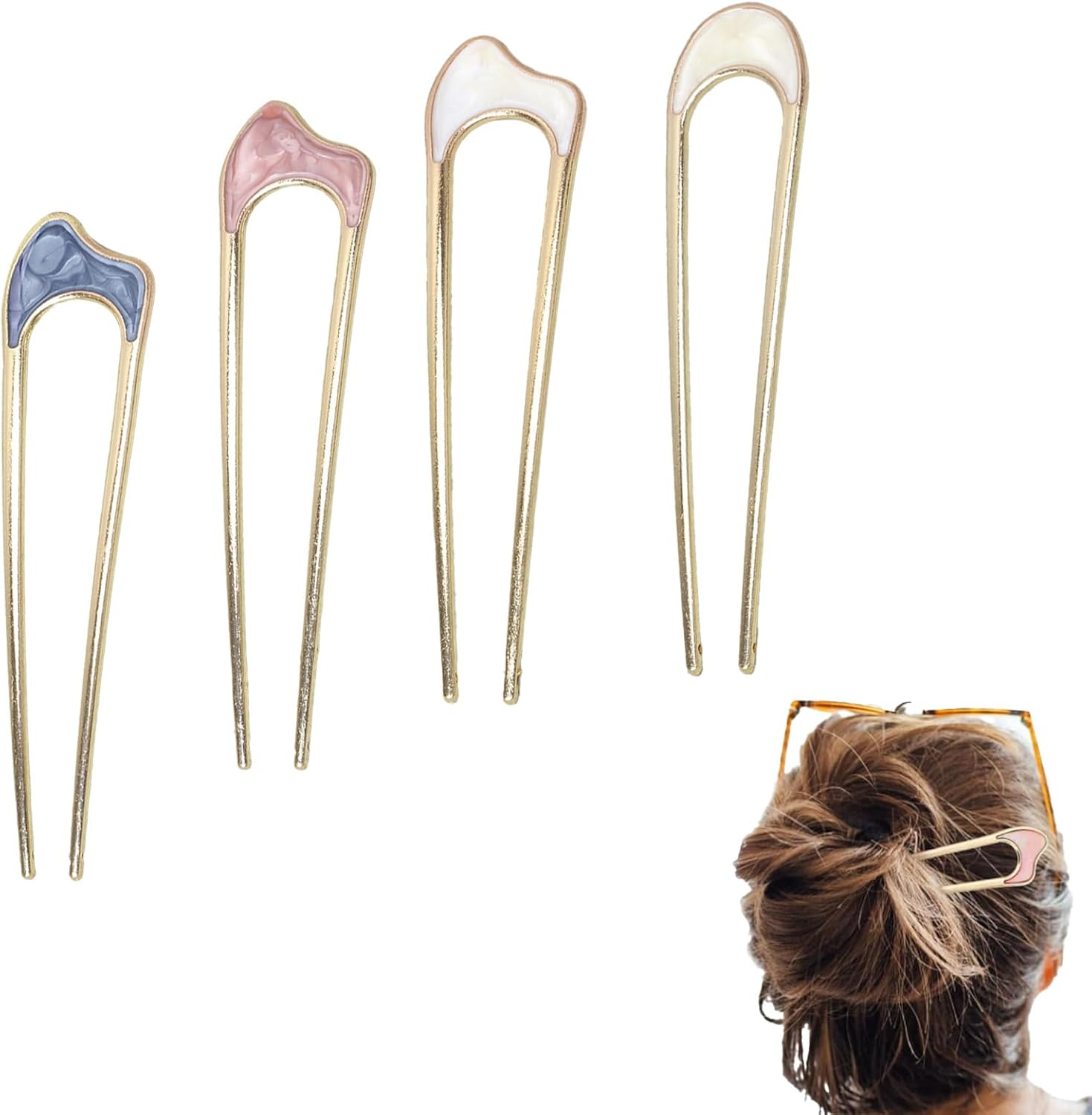 4 Pieces U-Shaped Hair Pins Hairpin Stick French Style U-Shaped Hair Clips U-Shaped Headdress Hairpins Fork for Women Girls Hair Styling Accessories - 4 Types image number 6